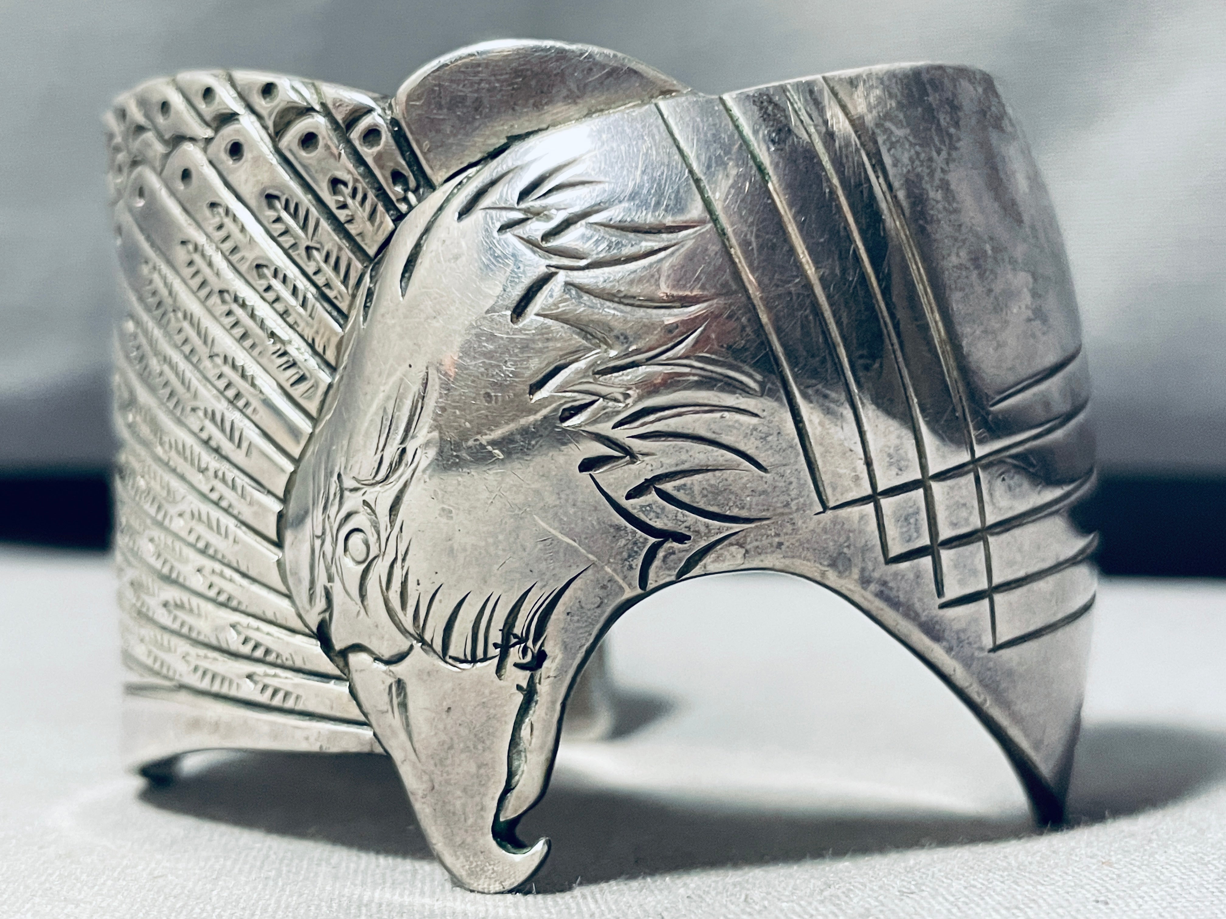 100 Gram Vintage Native American Navajo Hand Carved Eagle Sterling Silver Bracelet - Authentic Southwest Jewelry for Women & Men, Perfect for Boho Fashion, Gift Giving & Special Occasions