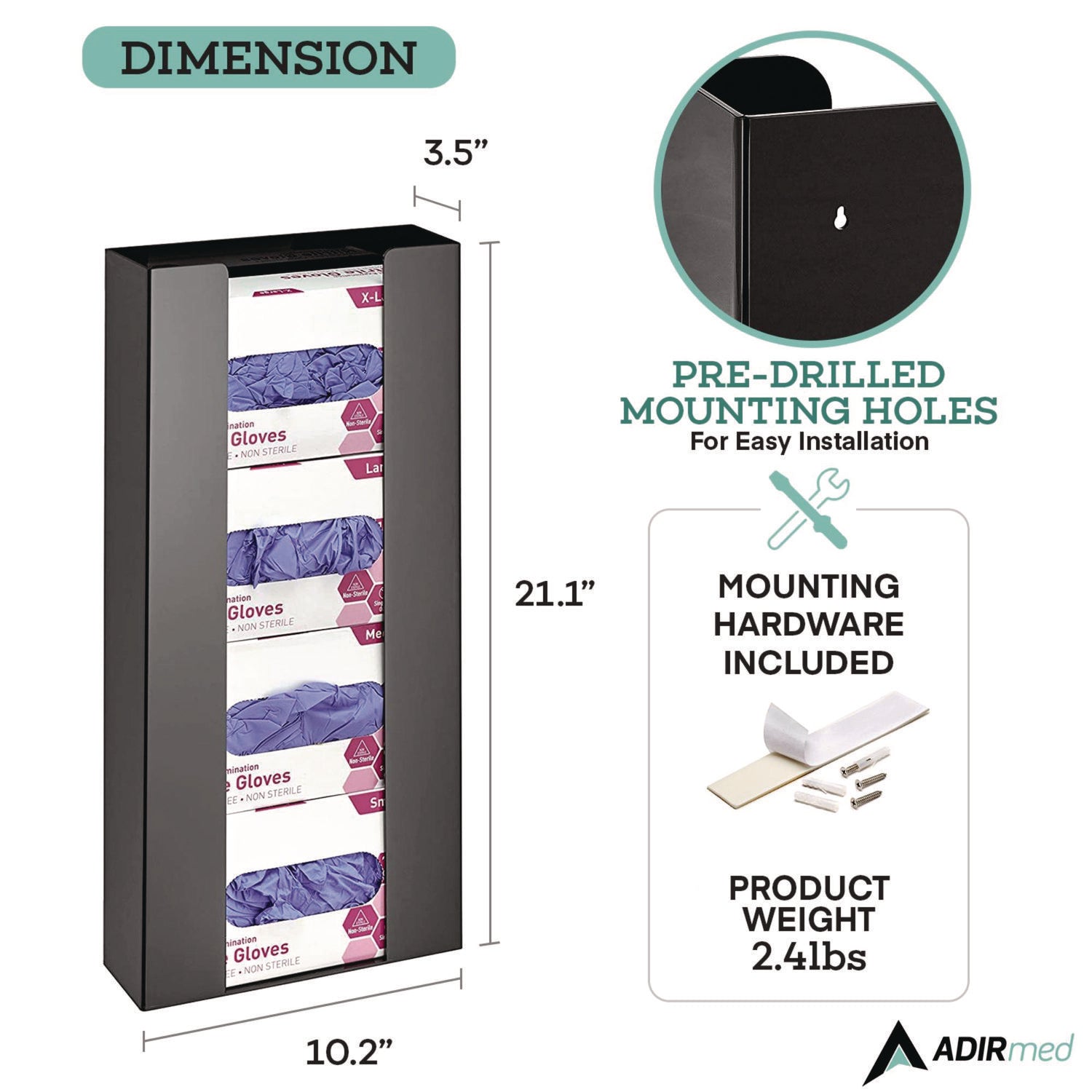 AdirMed Acrylic Glove Dispenser - 4 Box Capacity, 10.2