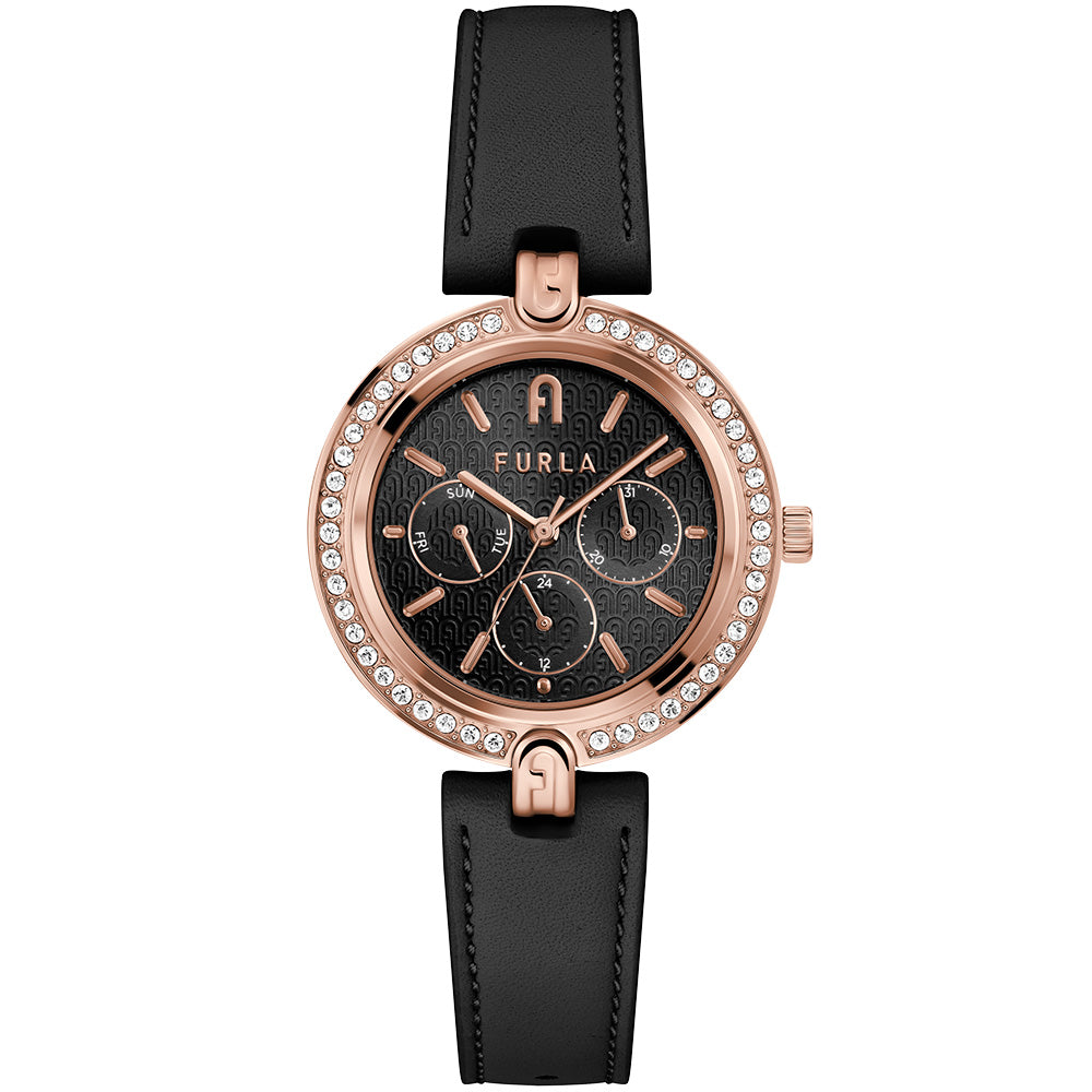 Furla WW00030002L3 Logo Black Leather Women's Watch - Stylish Accessory for Office, Party & Everyday Wear