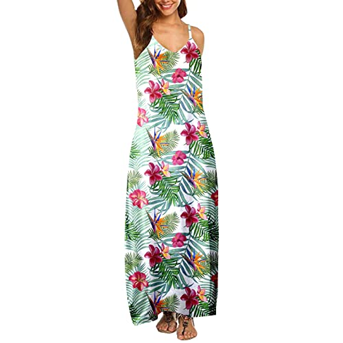 Women's Bohemian Midi Dress - Summer Casual Spaghetti Strap Flowy Dress with Floral Print (Green, Medium) | Perfect for Beach Vacations, Music Festivals & Boho Chic Outfits