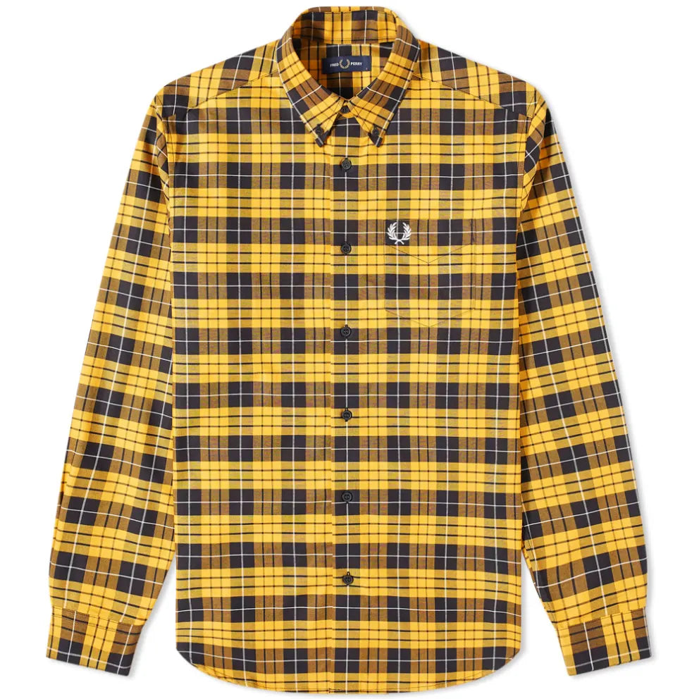 Fred Perry Men's Long Sleeve Button Down Shirt in Amber - Classic Casual & Office Wear for Men