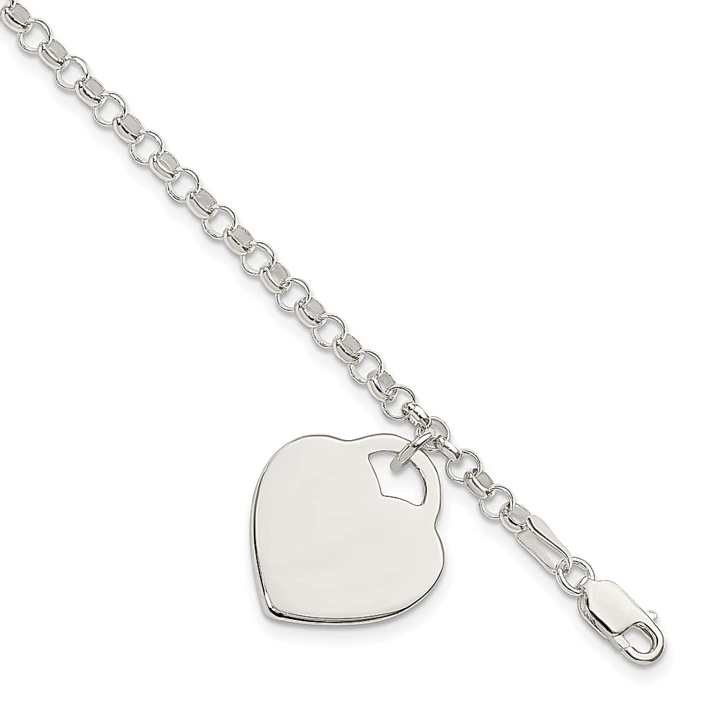 925 Sterling Silver Engraveable Heart Bracelet - 7