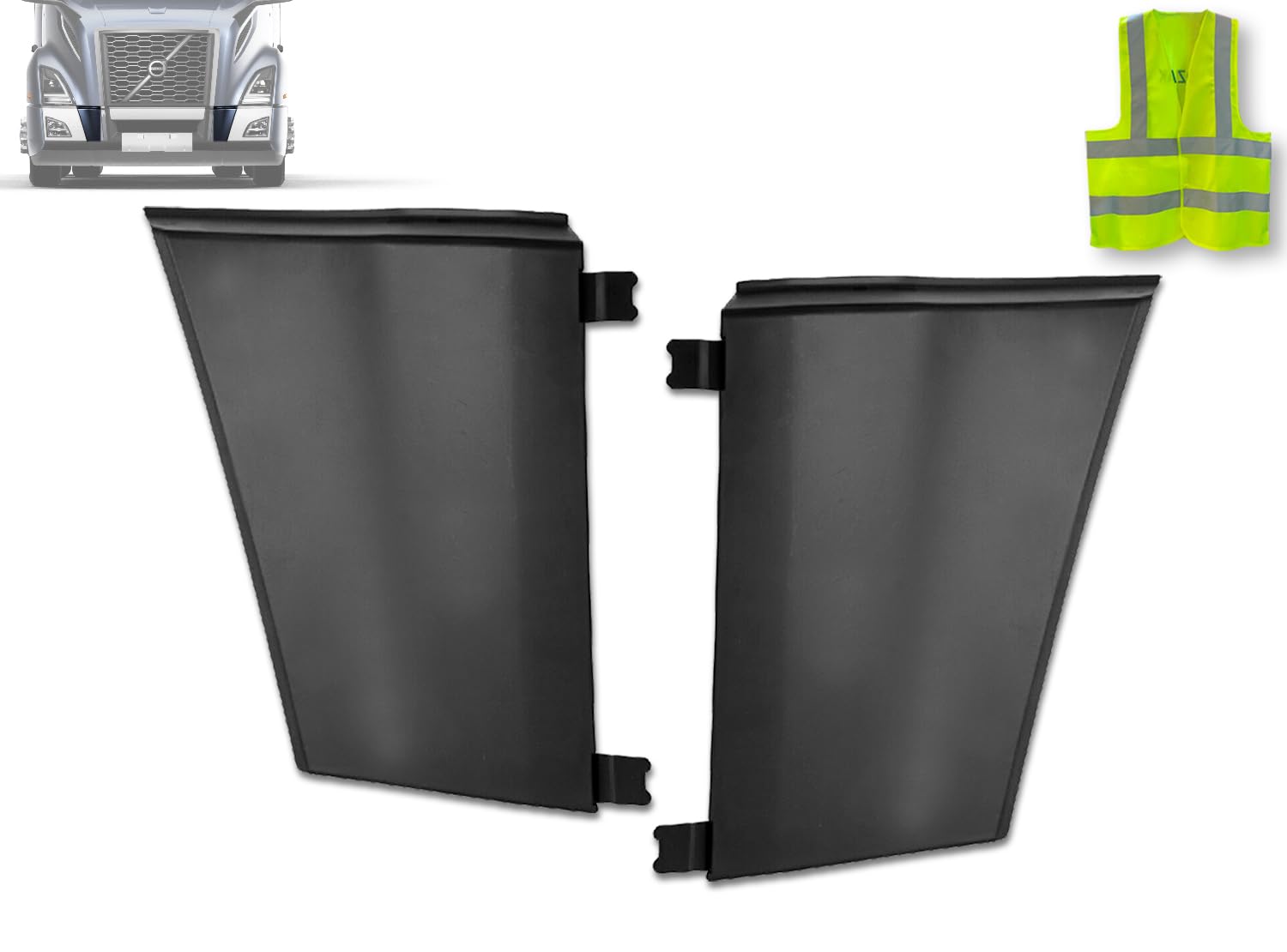 Volvo VNL 2018+ Right & Left Bumper Covers - KOZAK PLASTIC Replacement Parts with Logo Emblem, Stripe & Reflective Vest | Heavy Duty Truck Accessories for Long Haul Safety & Style