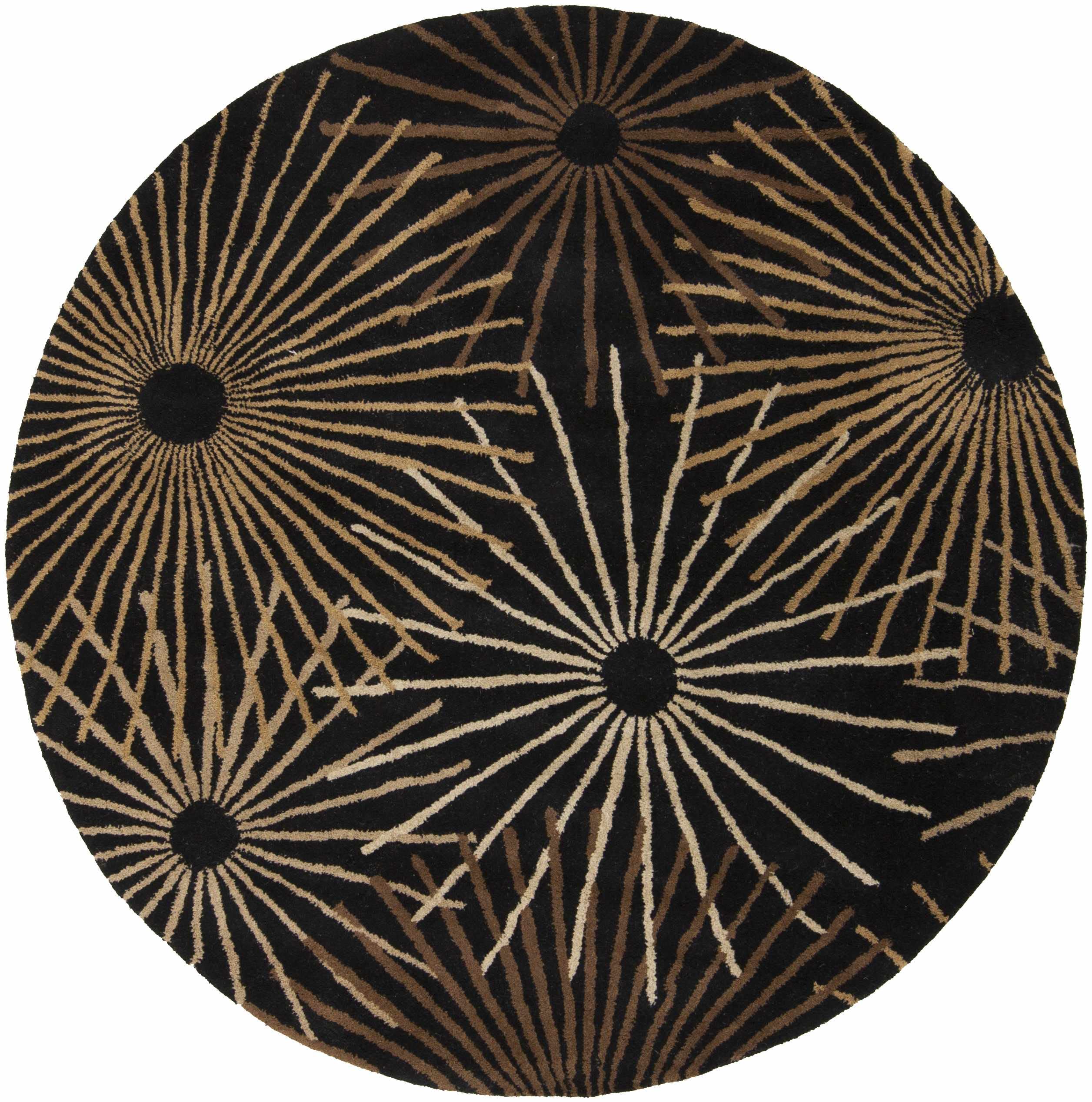 Hauteloom Clover Wool Round Area Rug - 6' Modern Neutral Rug for Living Room & Bedroom - Soft Black, Brown, Beige Home Decor - Perfect for Cozy Spaces, Nursery & Office