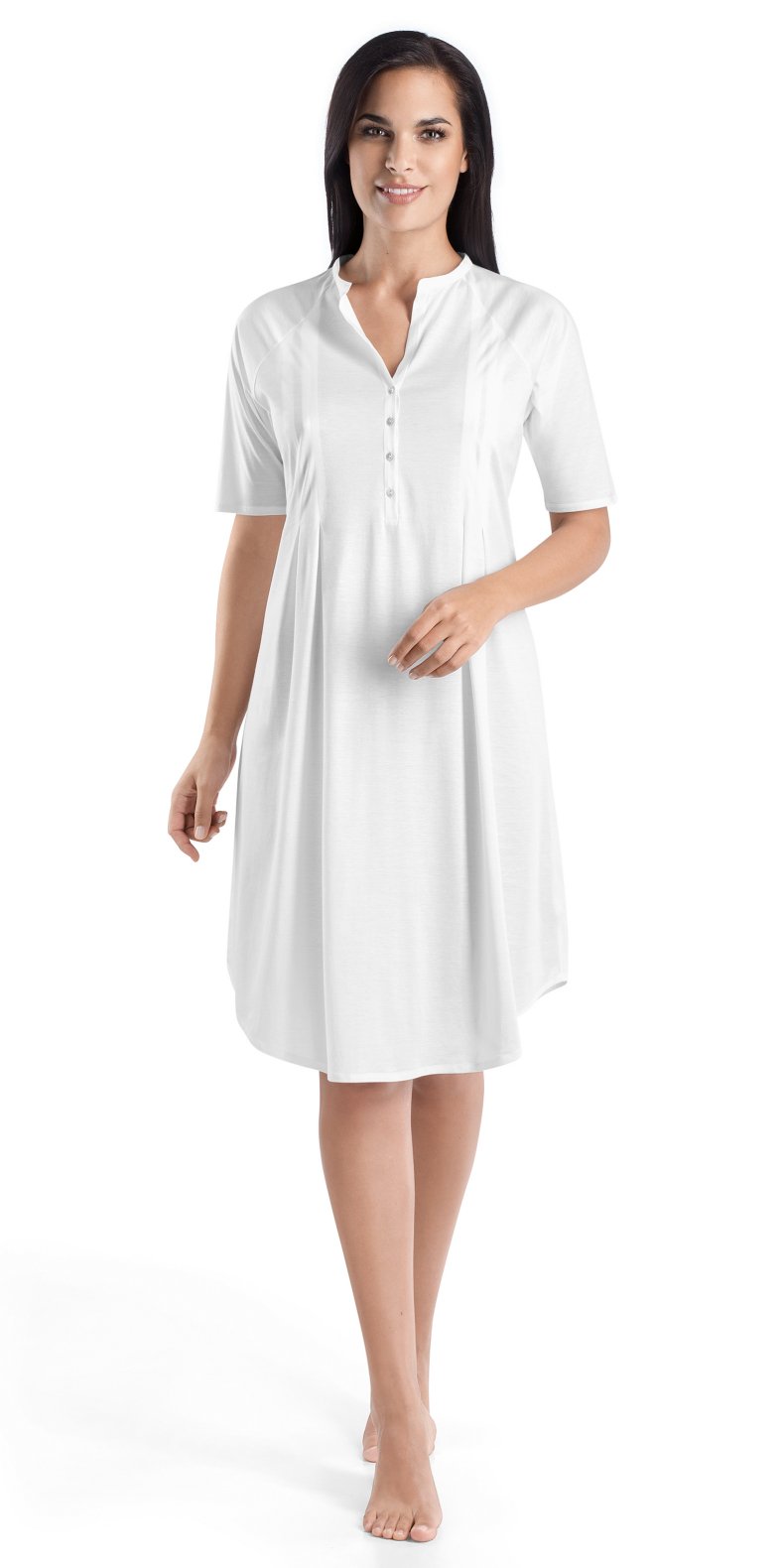 Hanro Women's Cotton Deluxe Short Sleeve Button Front Nightgown - Soft Sleepwear for Women, Comfortable Loungewear, Relaxing at Home, Perfect Gift for Her