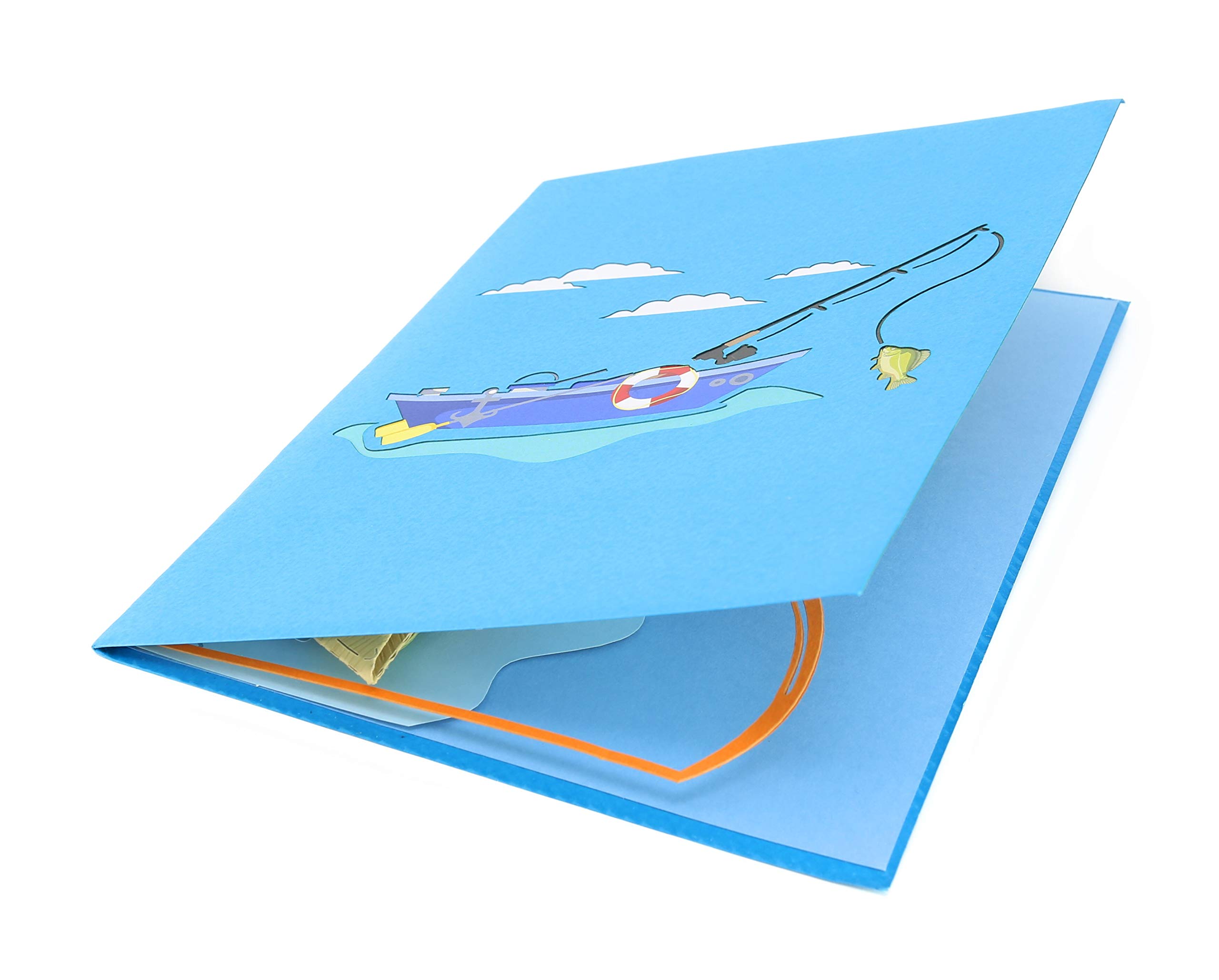 3D Pop Up Father's Day Card for Boaters - Fishing Trip Design for Dad, Husband, Son - Perfect for Birthdays & Retirement Gifts