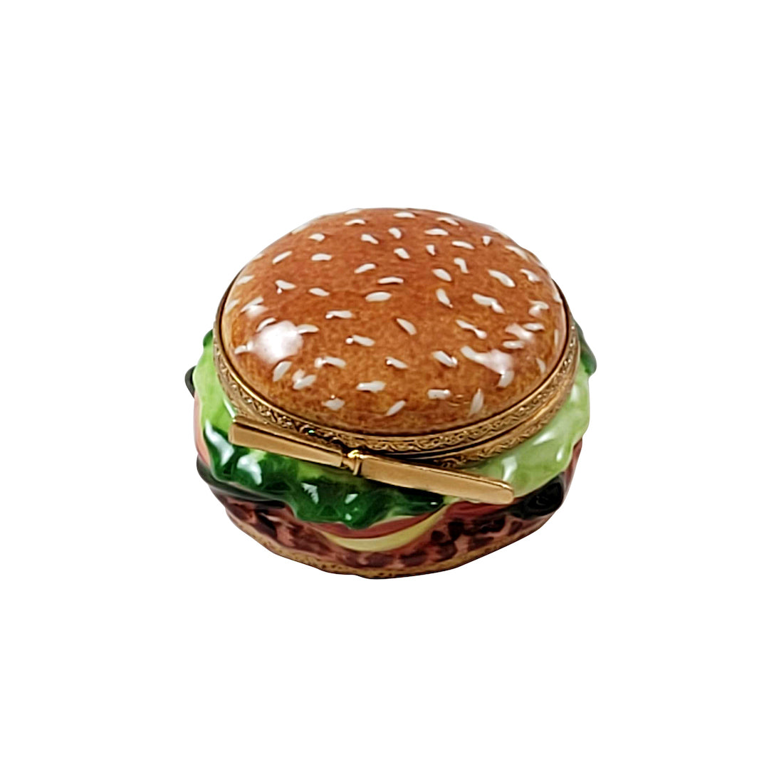 Premium Limoges Porcelain Hamburger-Shaped Trinket Box - Perfect for Collectors, Gift Giving & Home Decor