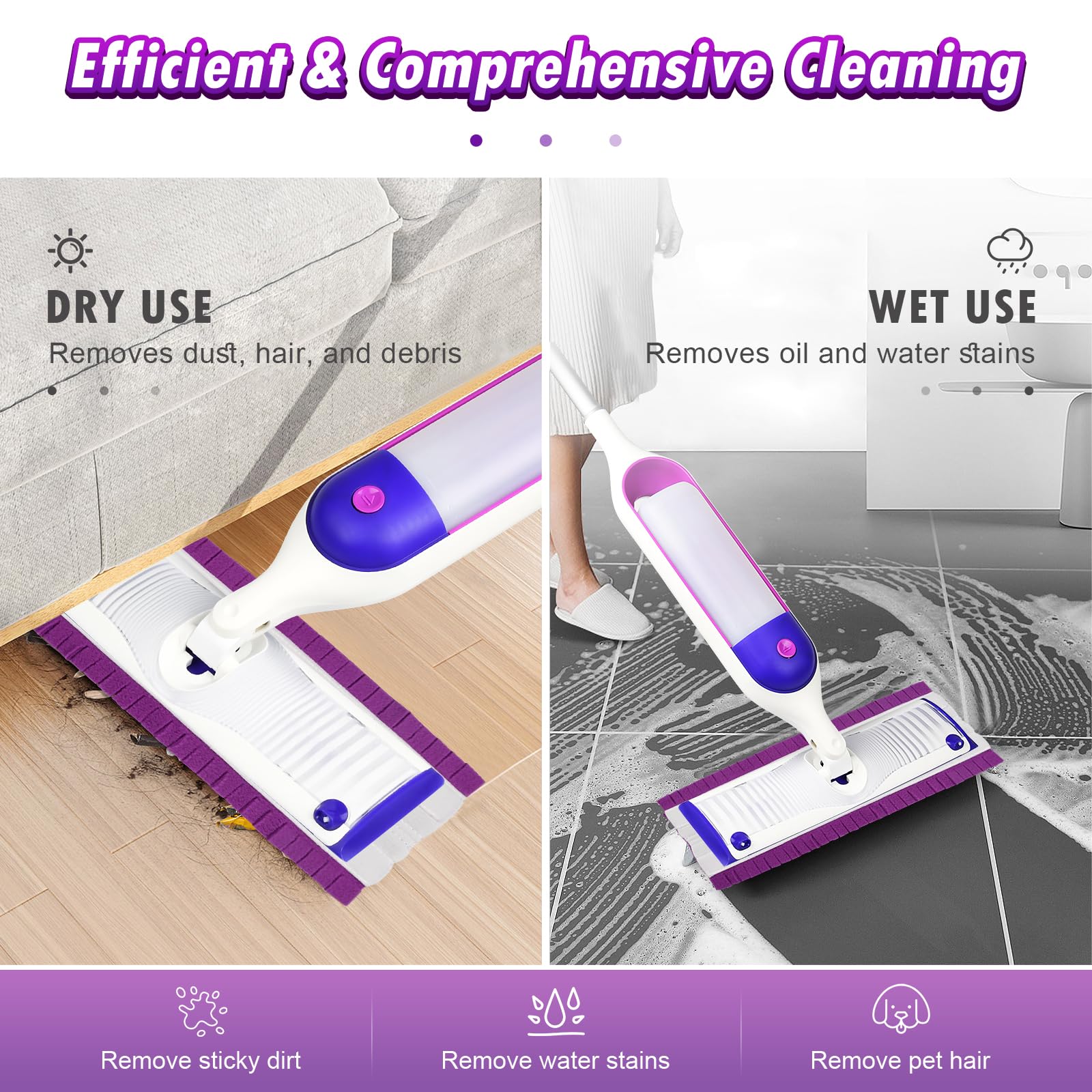 6 Pack Washable & Reusable Spray Mop Pads for Swiffer Power Mop - Multi-Surface Floor Cleaning Refills for Wood, Tile & Hardwood Floors - Perfect for Kitchen, Bathroom & Pet Area Cleaning