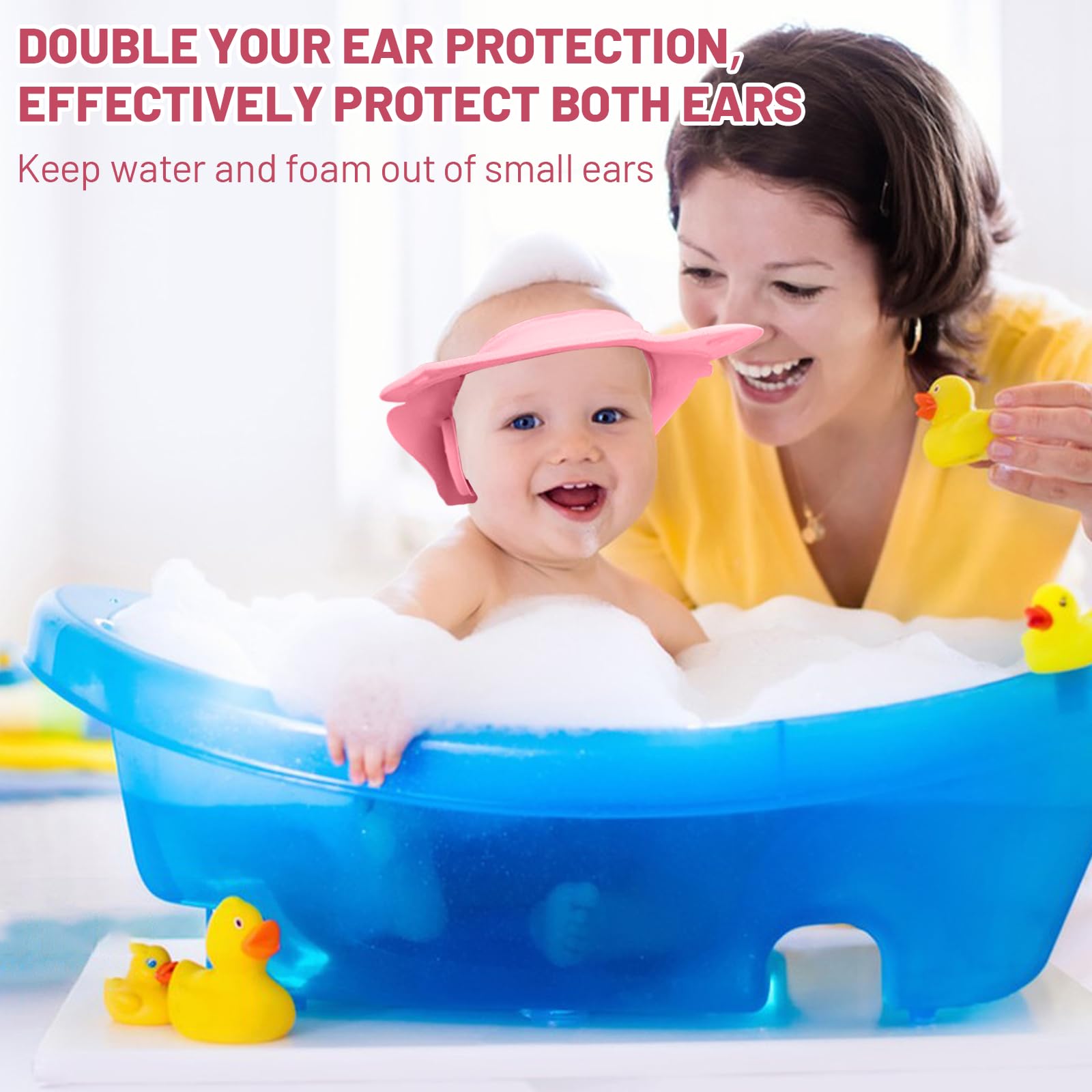 **Baby & Toddler Hair Washing Shield – Waterproof Shampoo Cap with Ear Covers for Kids – Soft & Safe Shower Cap for Bath Time (Pink) – Perfect for Sensitive Skin & Mess-Free Hair Wash**