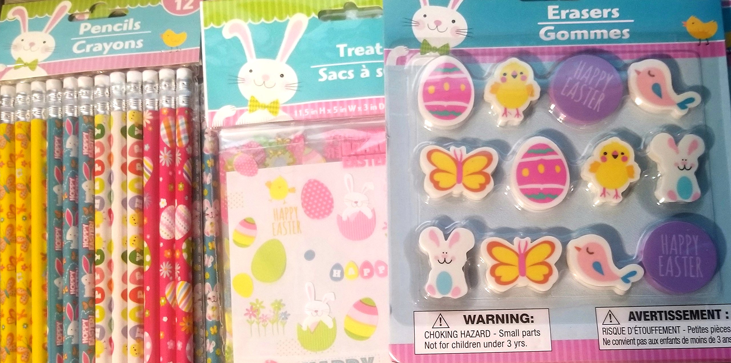 Easter Treat Bags with Pencils and Erasers - 25 Party Favors with 24 Pencils & 24 Erasers - Perfect for Easter Egg Hunts, Classroom Rewards & Kids Party Favors