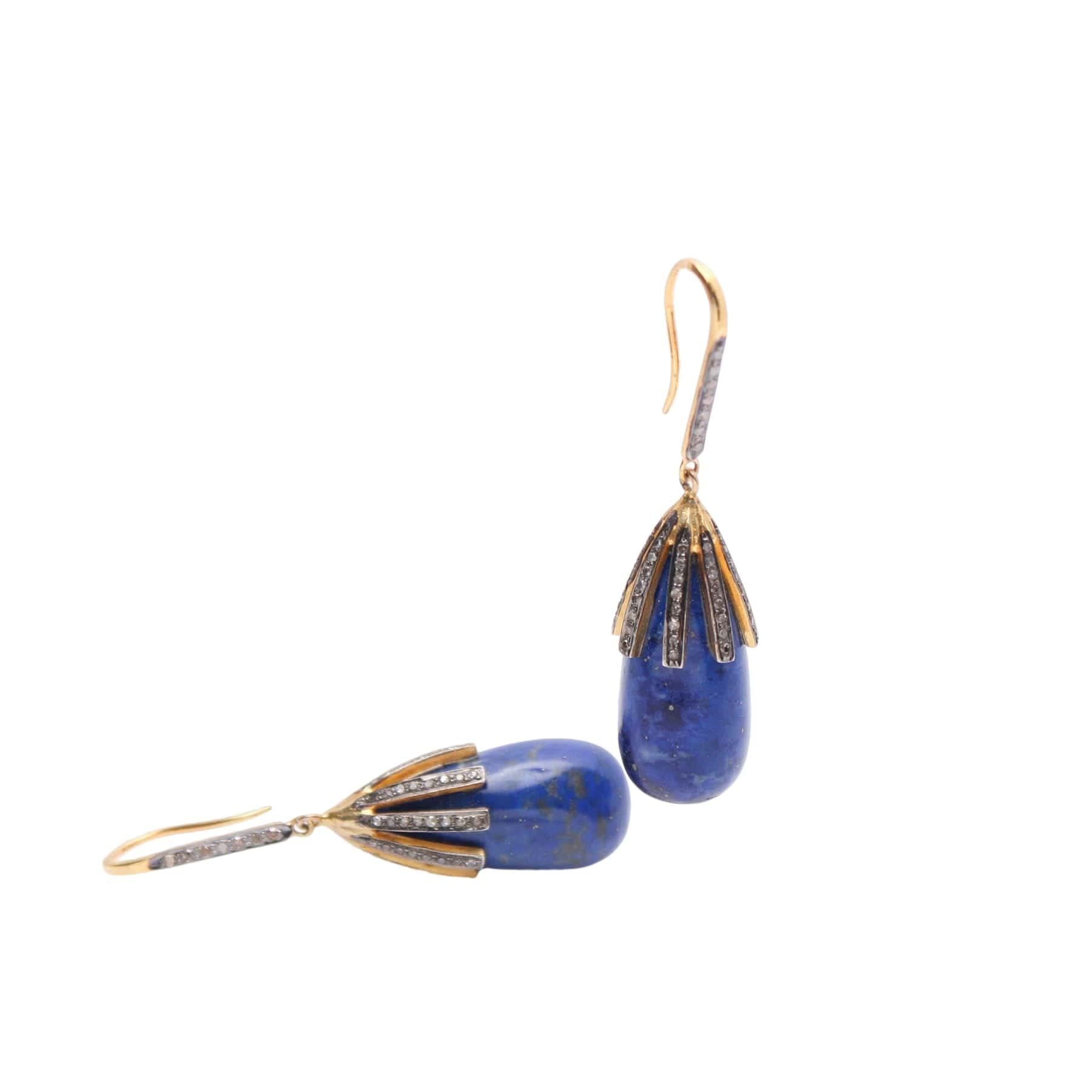 Natural Lapis Lazuli Dangle Earrings for Women - 925 Sterling Silver Wire Wrap Hanging Earrings - Handmade Boho Jewelry Gift (Blue) - Perfect for Parties, Weddings & Everyday Wear
