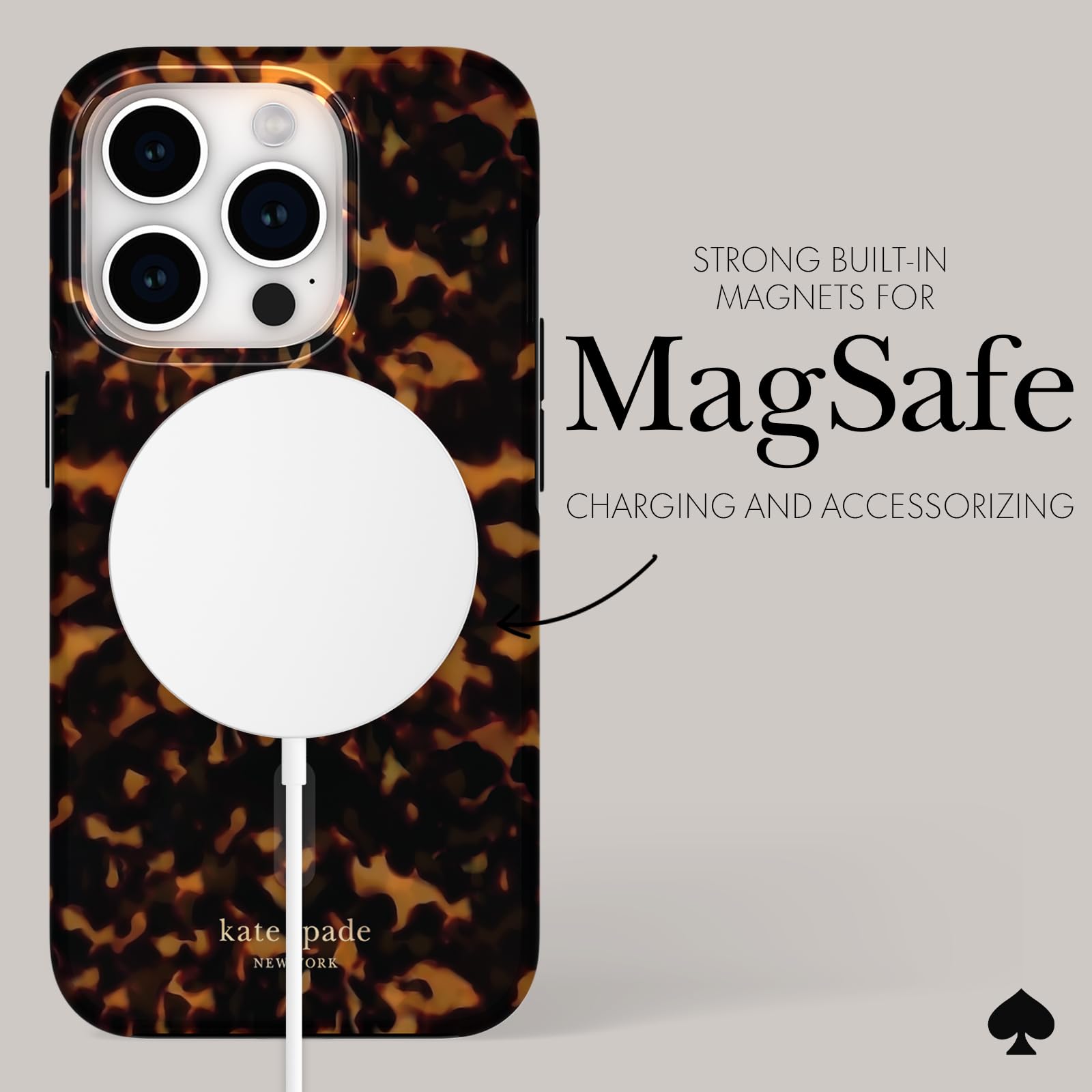 Kate Spade New York iPhone 15 Pro Case with MagSafe - Stylish Tortoiseshell Design for Women | Perfect for Work, Travel & Everyday Protection