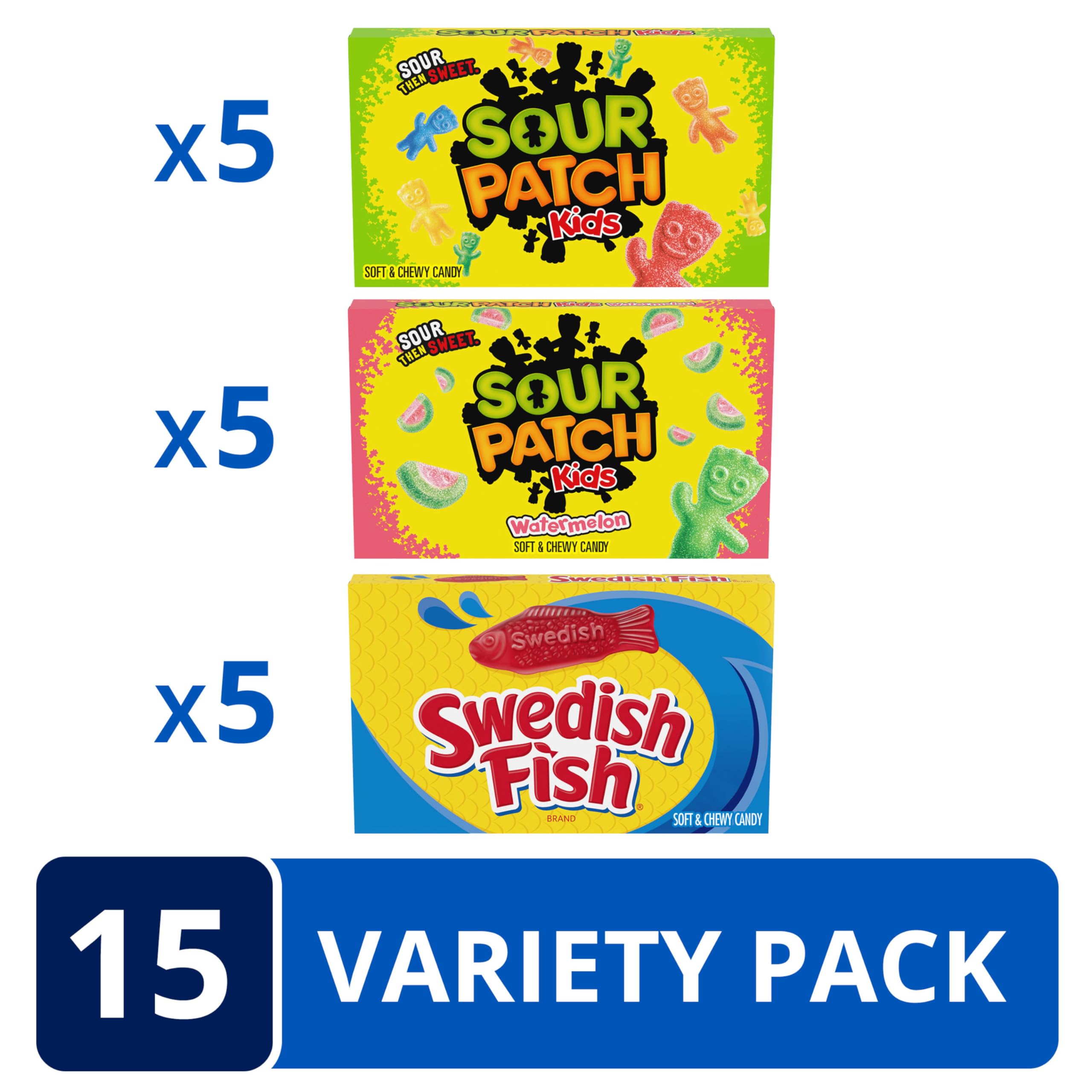 Sour Patch Kids & Swedish Fish Candy Variety Pack - 15 Movie Theater Boxes for Easter Gifting