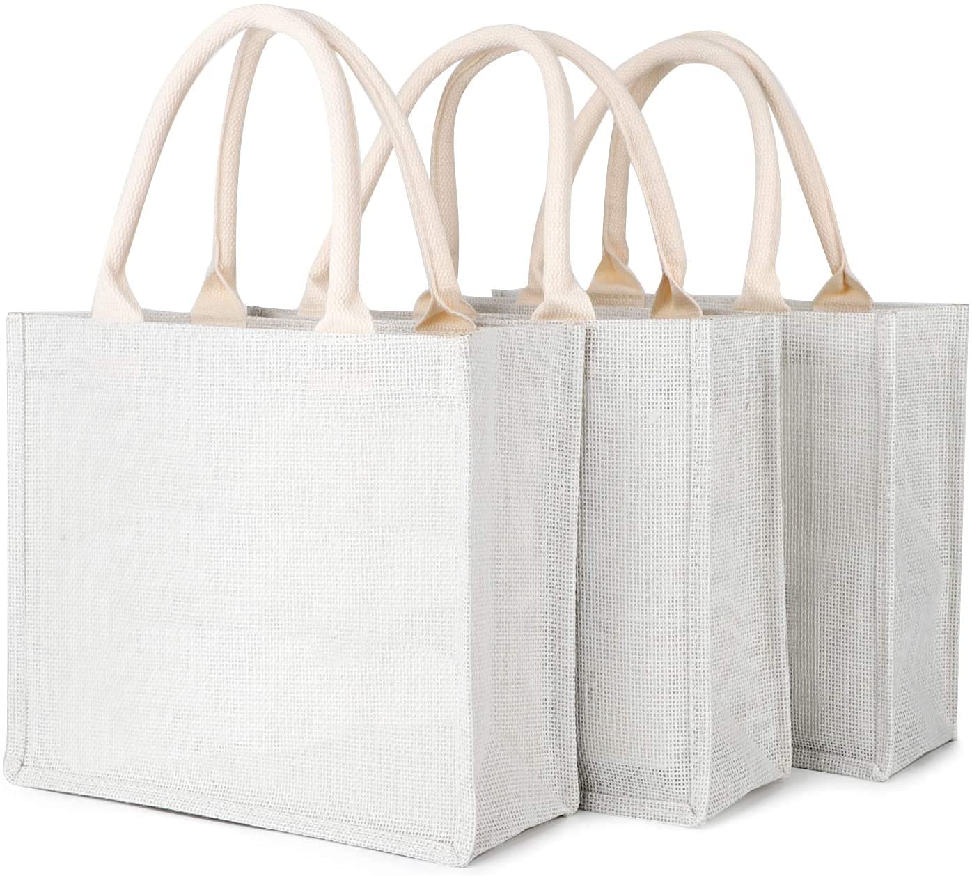 Eco-Friendly Jute Tote Bags for Women - Reusable Natural Burlap Shopping Bags with Soft Cotton Handles, Plain White for Embroidery DIY, Perfect for Grocery, Beach & Farmers Market
