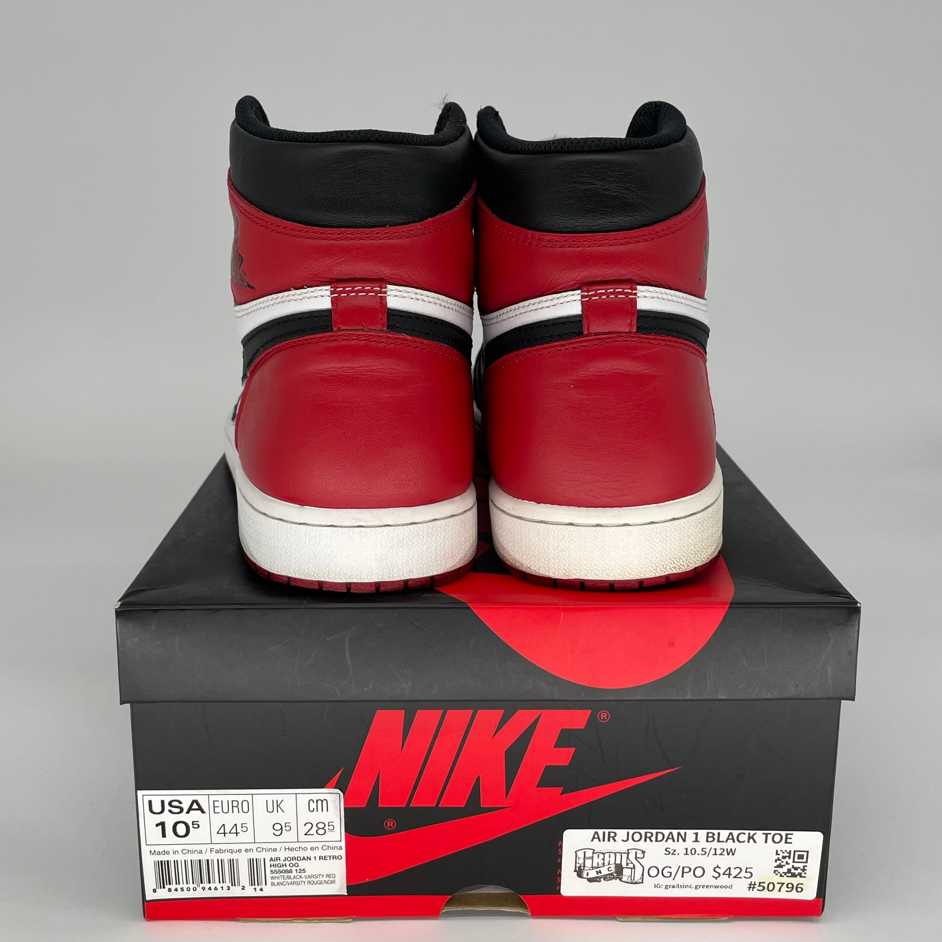 AIR JORDAN 1 Retro High OG 'Black Toe' Men's Basketball Shoes Size 10.5 (555088-125) - Perfect for Streetwear, Sneaker Collecting & Casual Wear