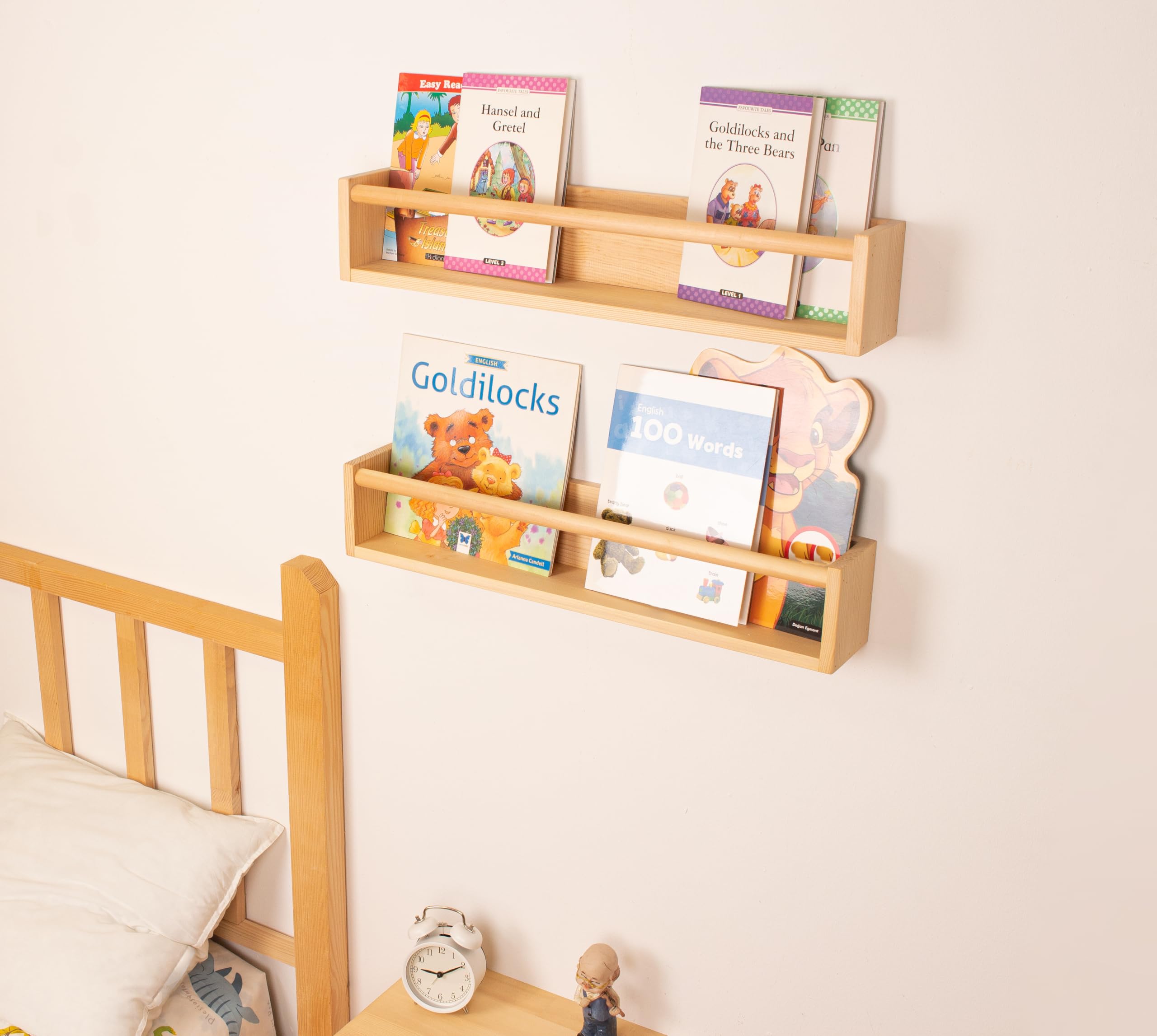 Natural Wood Floating Wall Shelves - 24 Inch 2 Pack for Nursery, Kids Room, Kitchen Spice Rack & Living Room Decor | Space-Saving Bookshelves & Stylish Storage Solution for Home Organization