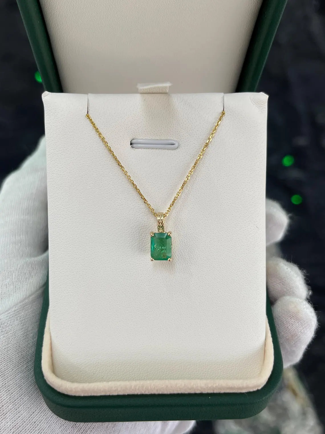 3.50ct Natural Emerald Cut Dark Green Emerald Floral Prong Necklace for Women - Elegant Jewelry Gift for Anniversary, Wedding & Special Occasions