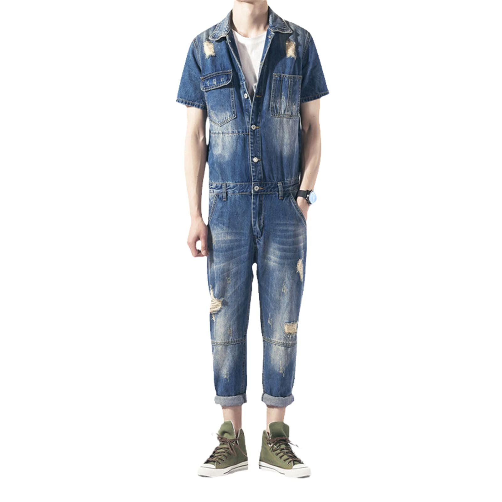 MORISTE Men's Summer Perforated Denim Shorts - Breathable Casual Relaxed Fit One Piece Jeans Pants for Outdoor Activities, Beach & Travel