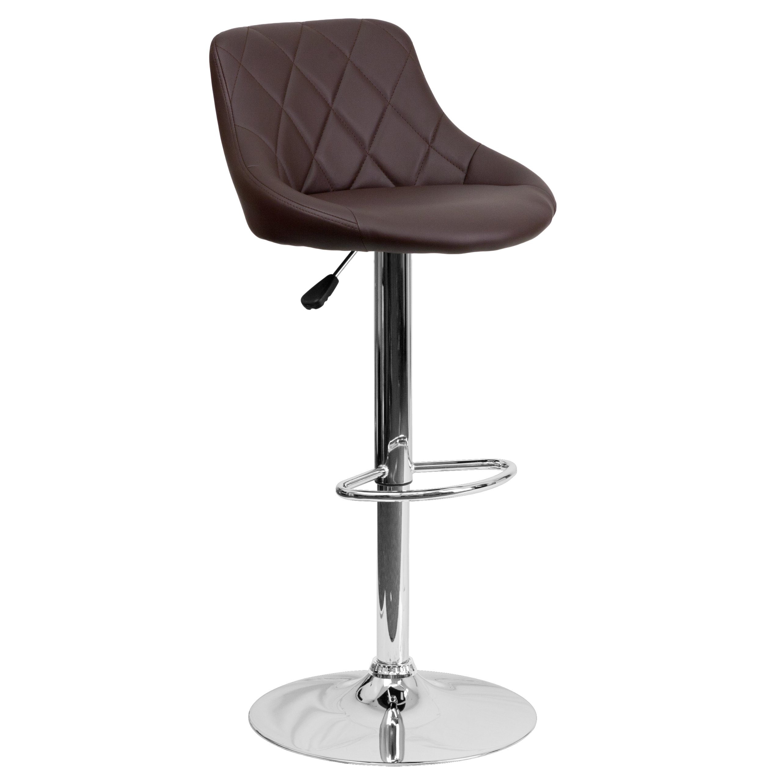 Flash Furniture Contemporary Vinyl Adjustable Height Bar Stool - Diamond Pattern Back, Chrome Base - Brown (1 Pack) - Perfect for Kitchen Islands, Home Bars & Counter Seating
