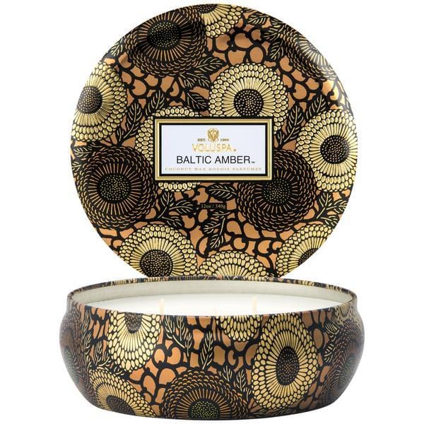 Natural Baltic Amber 3-Wick Soy Wax Candle in Tin - Perfect for Relaxation, Aromatherapy & Home Decor