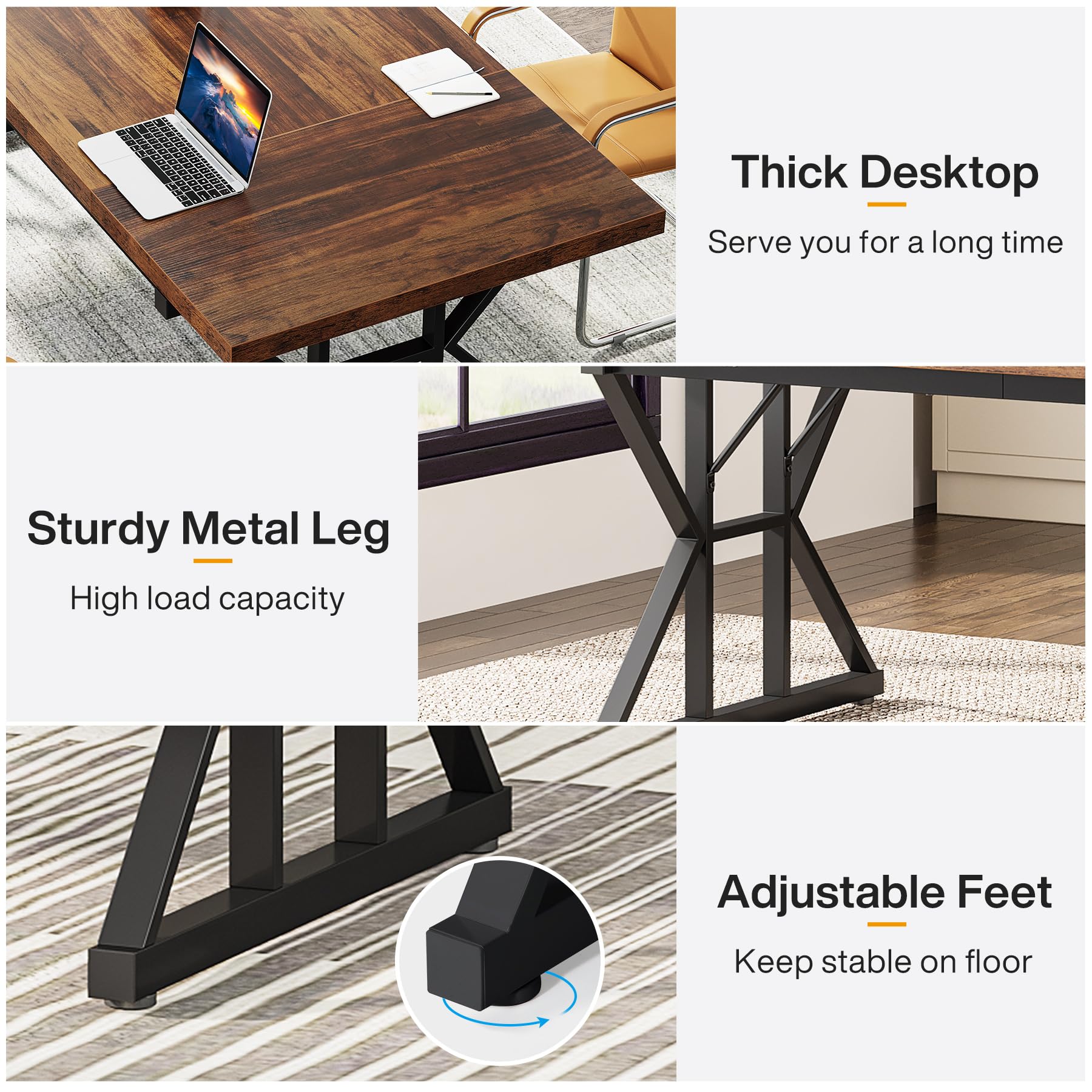 Tribesigns 70.8-Inch Executive Office Desk - Large Computer Workstation with Modern Simple Design, Sturdy Laptop Study Writing Table for Home Office - Perfect for Remote Work & Business (Brown/Black, 70.8 Inch)
