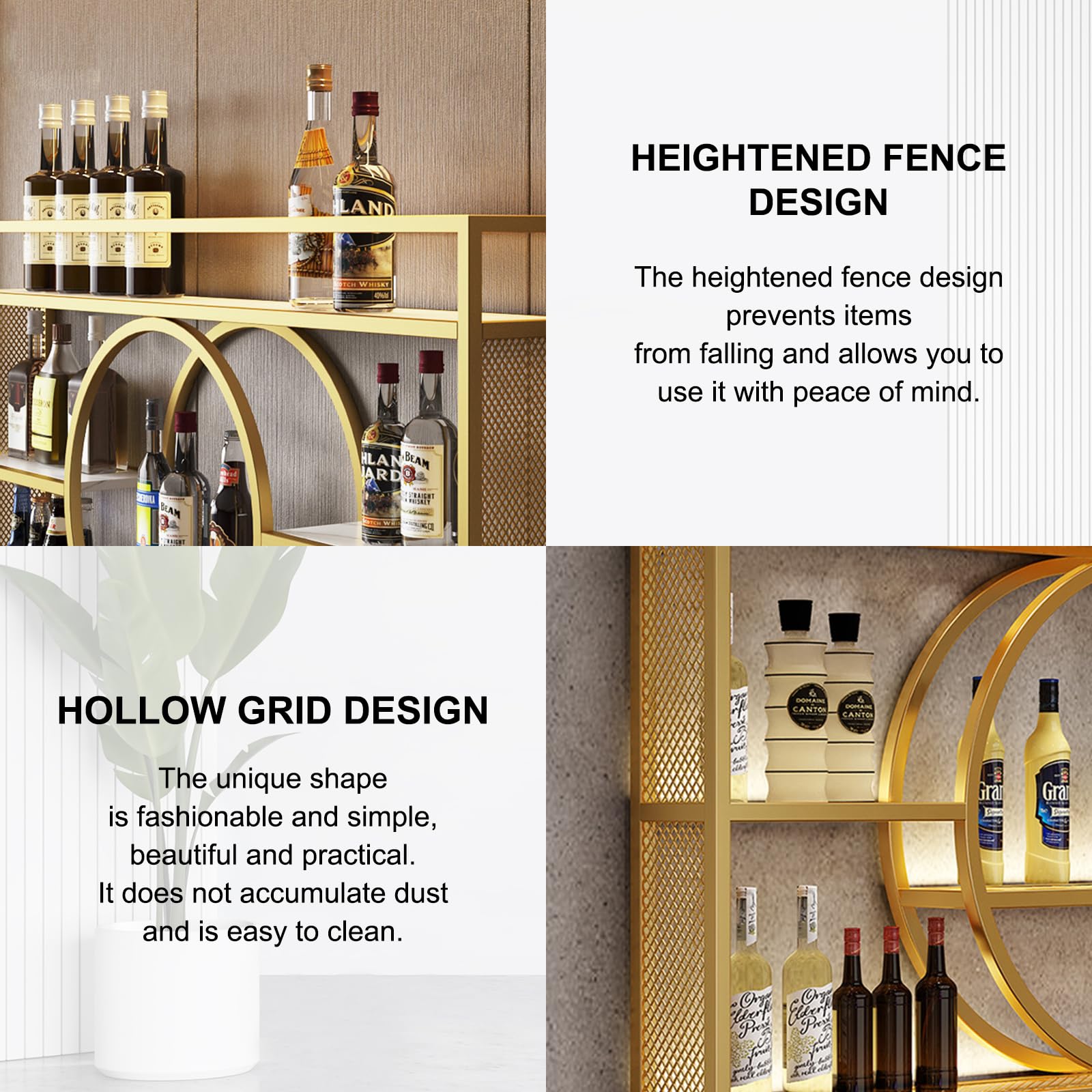 Wall Mounted Metal Wine Rack - Gold Floating Wine Bottle Holder for Bar, Home & Restaurant - 39.4