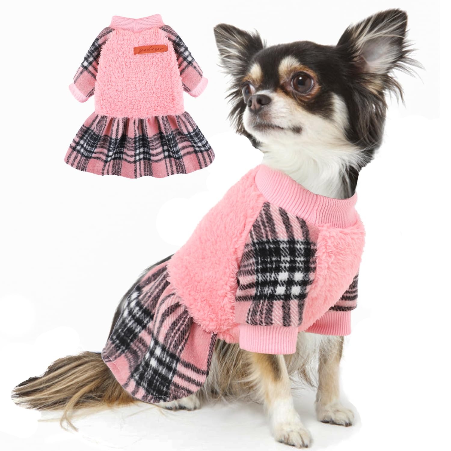 Chihuahua & Yorkie Clothes - Warm Fleece Dog Dresses for Small Dogs | Winter Pet Outfits for Tiny Dogs | Cute Pink Princess Birthday Dress for XS-XXS Puppies | Perfect for Winter Walks & Special Occasions