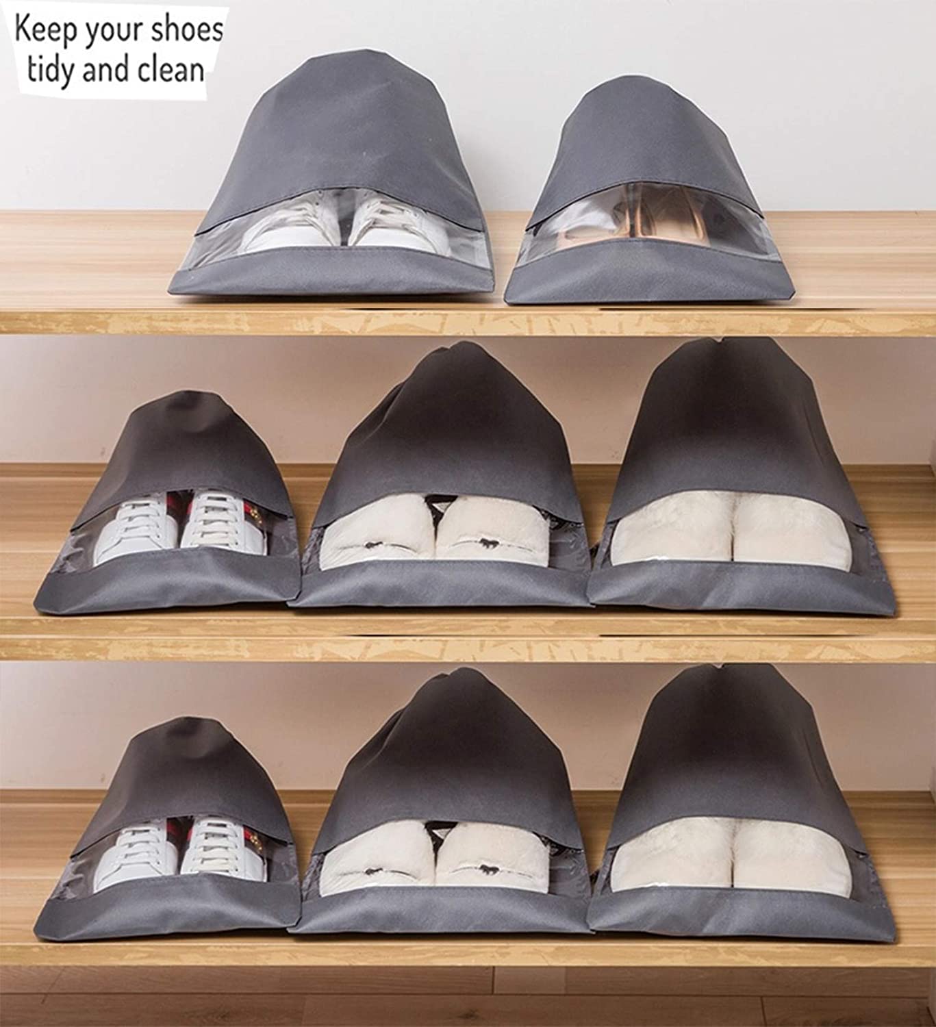 18-Piece Non-Woven Shoe Storage Bags - Travel Shoe Covers & Organizer Pouch Set - Portable Dustproof String Bags for Sneakers, Boots & Sandals - Perfect for Travel, Gym & Home Closet Organization (Black)