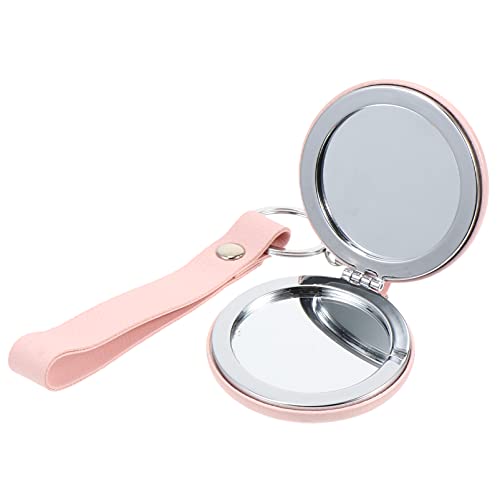 FOMIYES Portable Compact Mirror with Key Ring - Double-Sided Folding Makeup Mirror for Women & Girls - Travel, Purse, Cosmetic Bag Essential - Pink