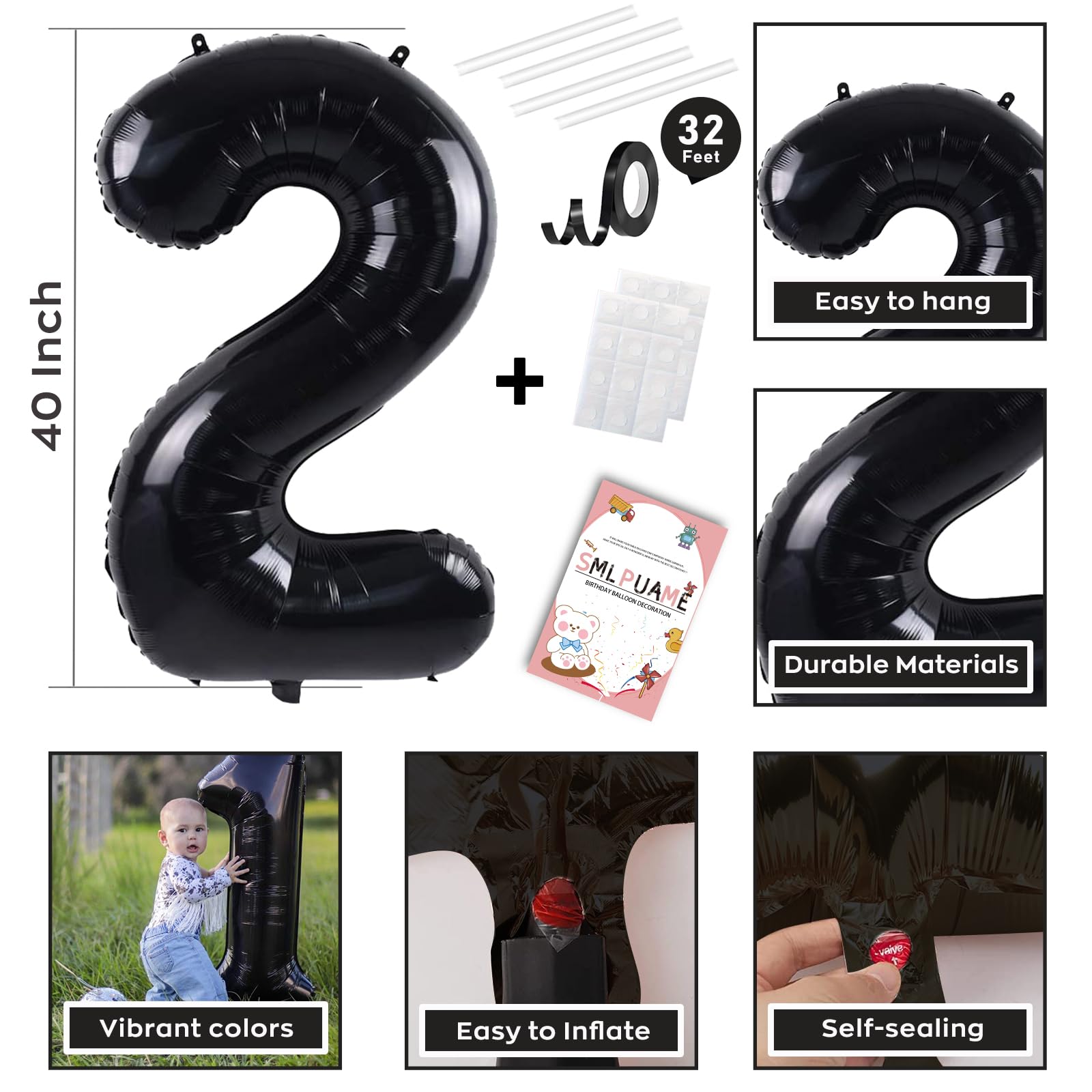 40 Inch 2025 Black Foil Number Balloons - Large Graduation & New Year Party Decorations for Class of 2025 Celebrations, Birthday, Anniversary & Festive Events