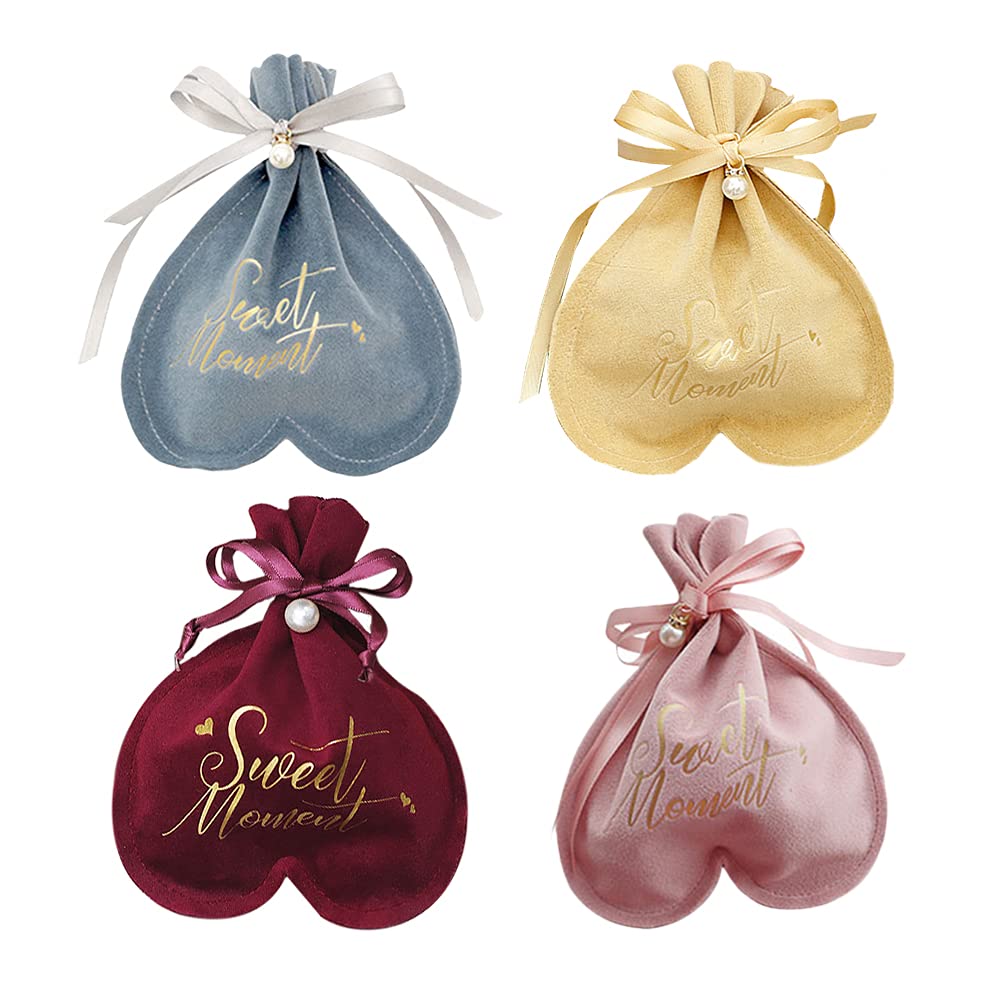 LUOZZY 4 Pcs Sweet Moment Candy Bags - Elegant Wedding Favor Pouches for Bridal Shower, Baby Shower & Party Favors - Portable Gift Bags for Candy, Chocolates & Small Treats