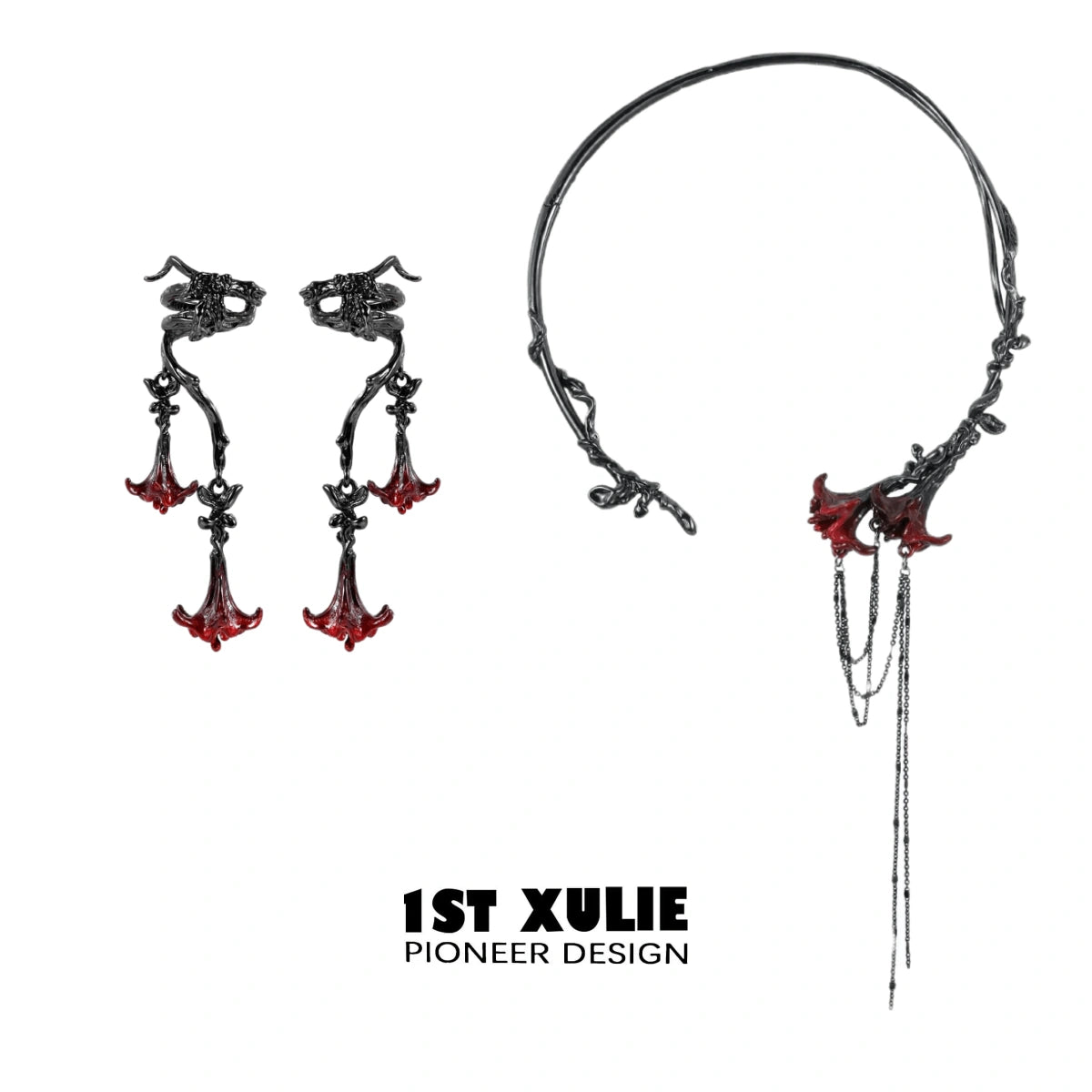 Bloody Datura 18K Gold Plated Tassel Choker Necklace - Gothic Punk Fashion Jewelry for Women, Perfect for Halloween, Cosplay and Dark Aesthetic Outfits