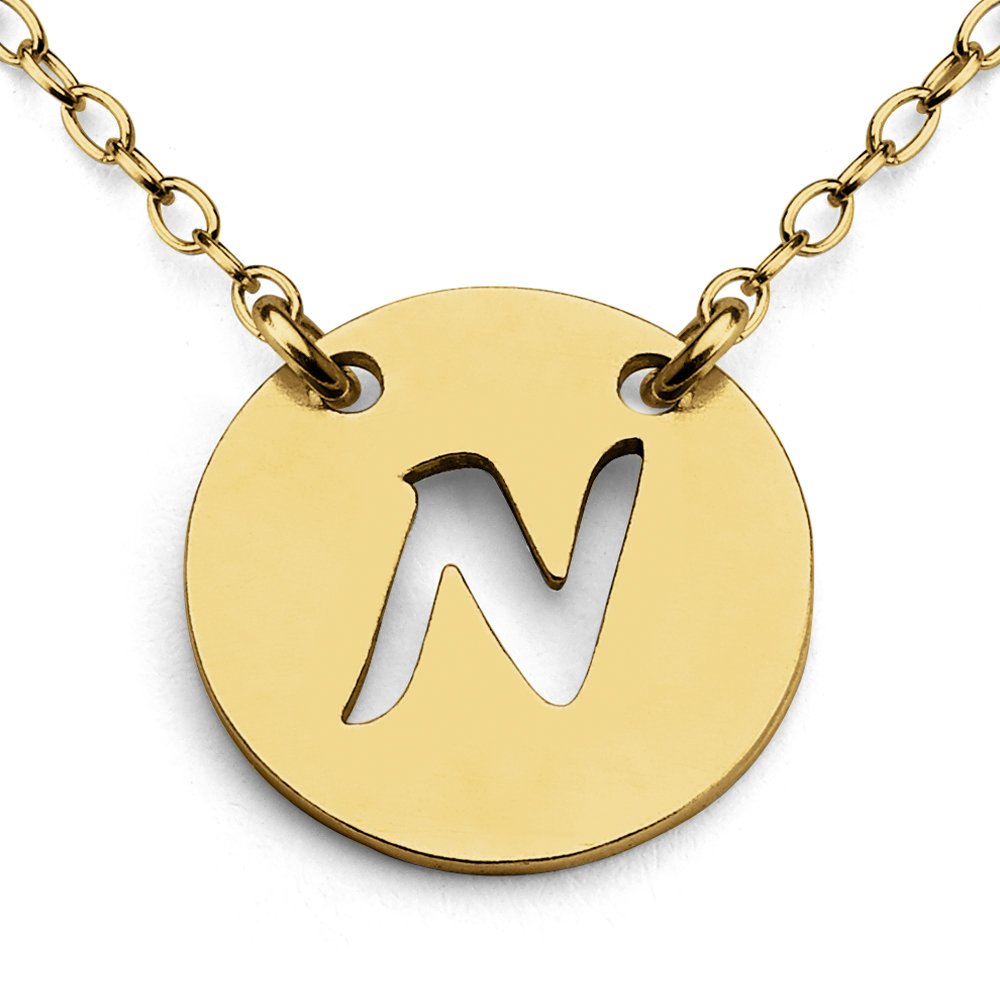 Azaggi 14K Gold Plated Sterling Silver Letter N Pendant Necklace - Handcrafted Initial Alphabet Coin Charm for Women | Personalized Jewelry Gift for Birthday, Anniversary & Valentine's Day | Elegant Layering Necklace for Everyday Wear