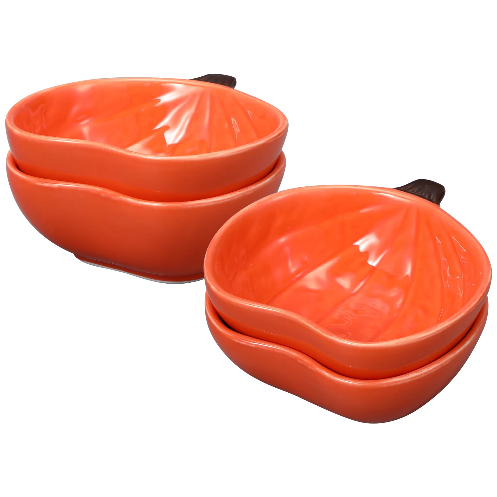 4 Pcs 6 oz Pumpkin-Shaped Ceramic Ramekins - Oven Safe Small Baking Dishes for Dips, Sauces, Snacks & Condiments | Perfect for Thanksgiving, Fall Parties, Kitchen Serving & Dessert Presentation