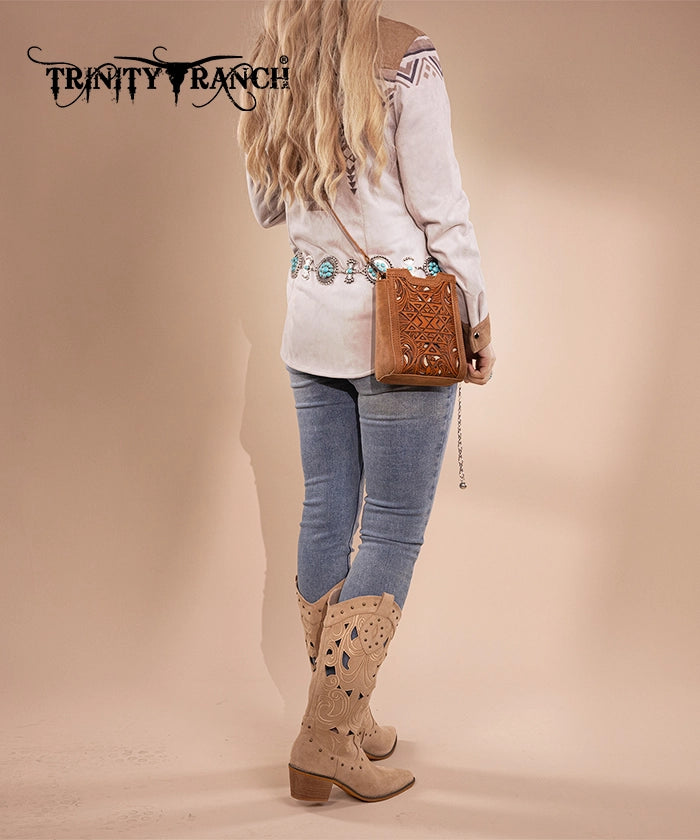 Trinity Ranch Floral Tooled Leather Mini Crossbody Bag for Women | Stylish Boho Purse for Everyday Use, Travel & Date Night