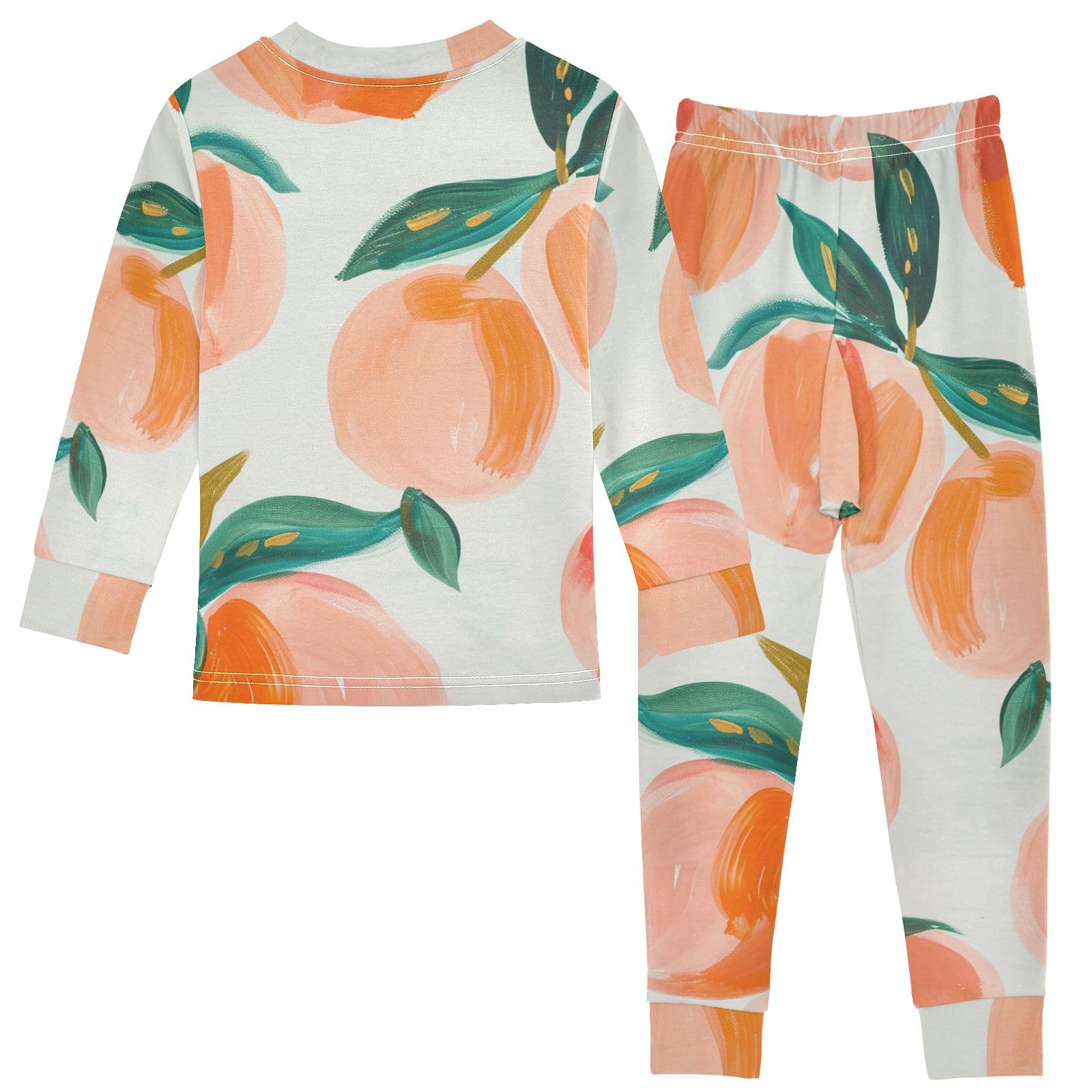 **Soft Cotton Pajama Set for Women - Long Sleeve Sleepwear Nightwear with Peach Print - Cozy Loungewear for Relaxing at Home or Sleepovers**
