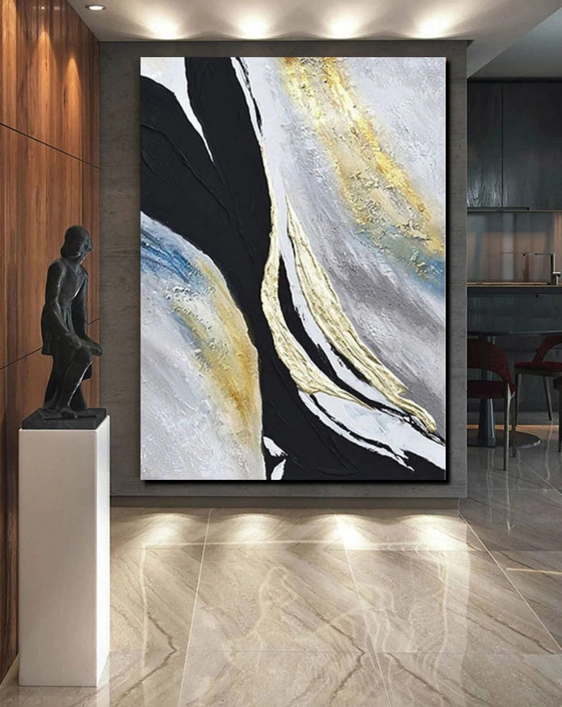 Abstract Black Acrylic Wall Art - Large Modern Canvas Painting for Bedroom Decor | Contemporary Simple Artwork | Perfect for Living Room, Office & Home Interior Design