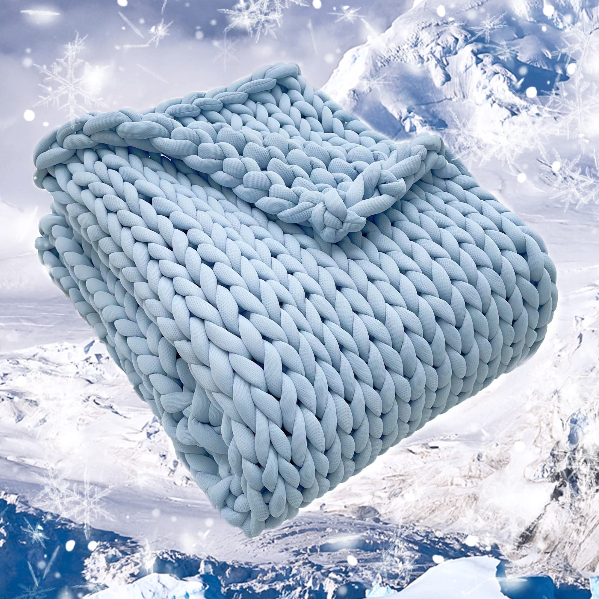 Maetoow Cooling Chunky Knit Weighted Blanket - 6.8lbs Heavy Soft Breathable Throw for Adults & Kids (40x50 Inches, Light Blue) | Handmade Cozy Blanket for Couch, Bed, Sofa - Perfect for Stress Relief, Anxiety & Better Sleep