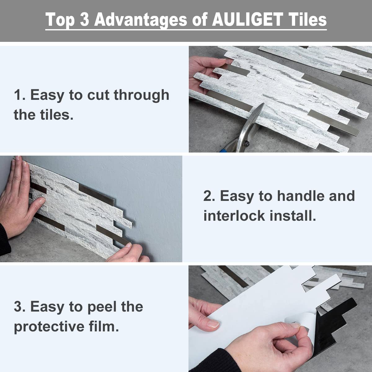 AULIGET 20 Sheets Peel and Stick Backsplash - Distressed Wood Look PVC Wall Tiles - Self Adhesive Kitchen Backsplash for Easy Installation - Perfect for Kitchen, Bathroom, Laundry Room & RV Remodeling