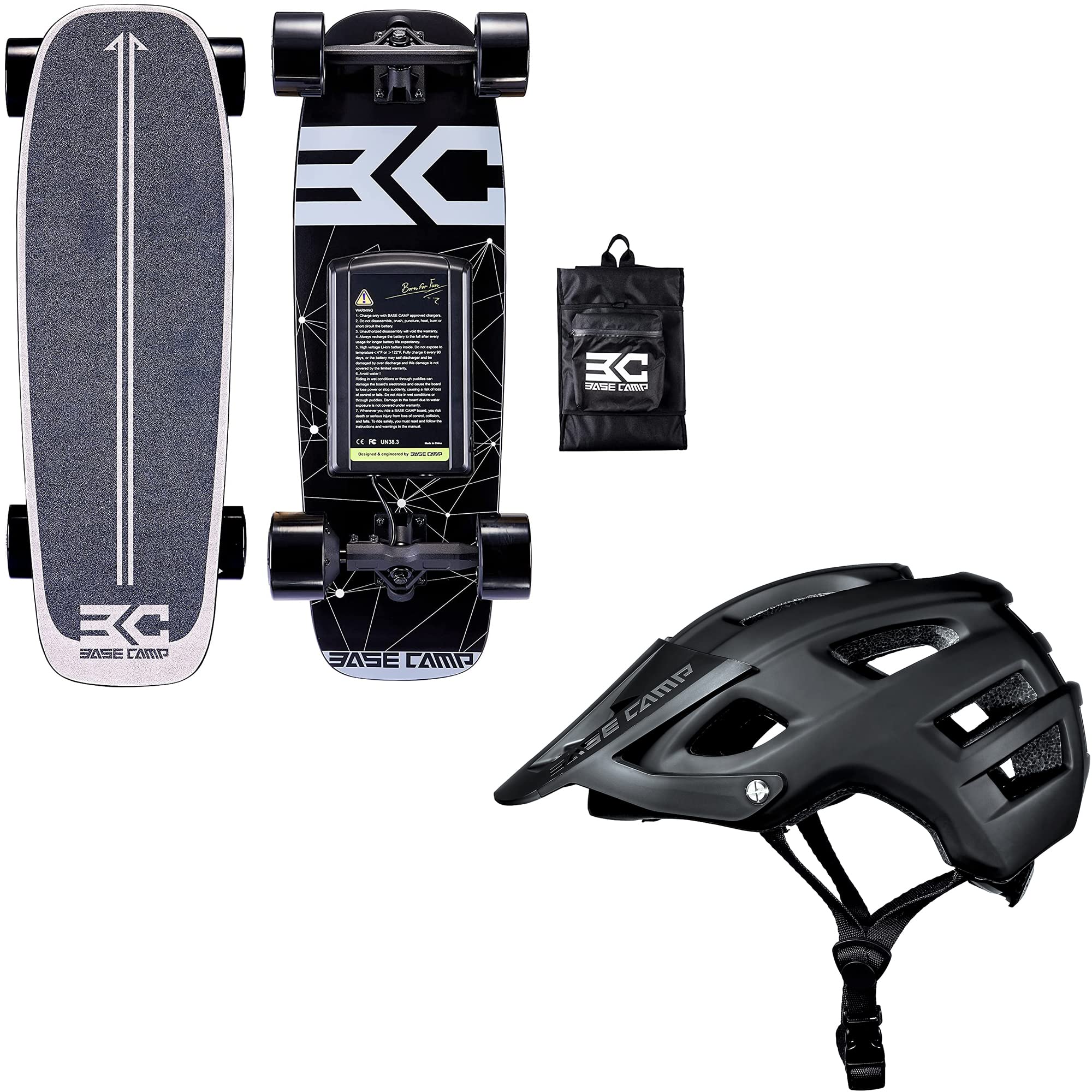 BASE CAMP Electric Skateboard with Mountain Bike Helmet - High Speed 30MPH, 25 Mile Range, Waterproof - Perfect for Commuting, Campus Travel & Outdoor Adventures