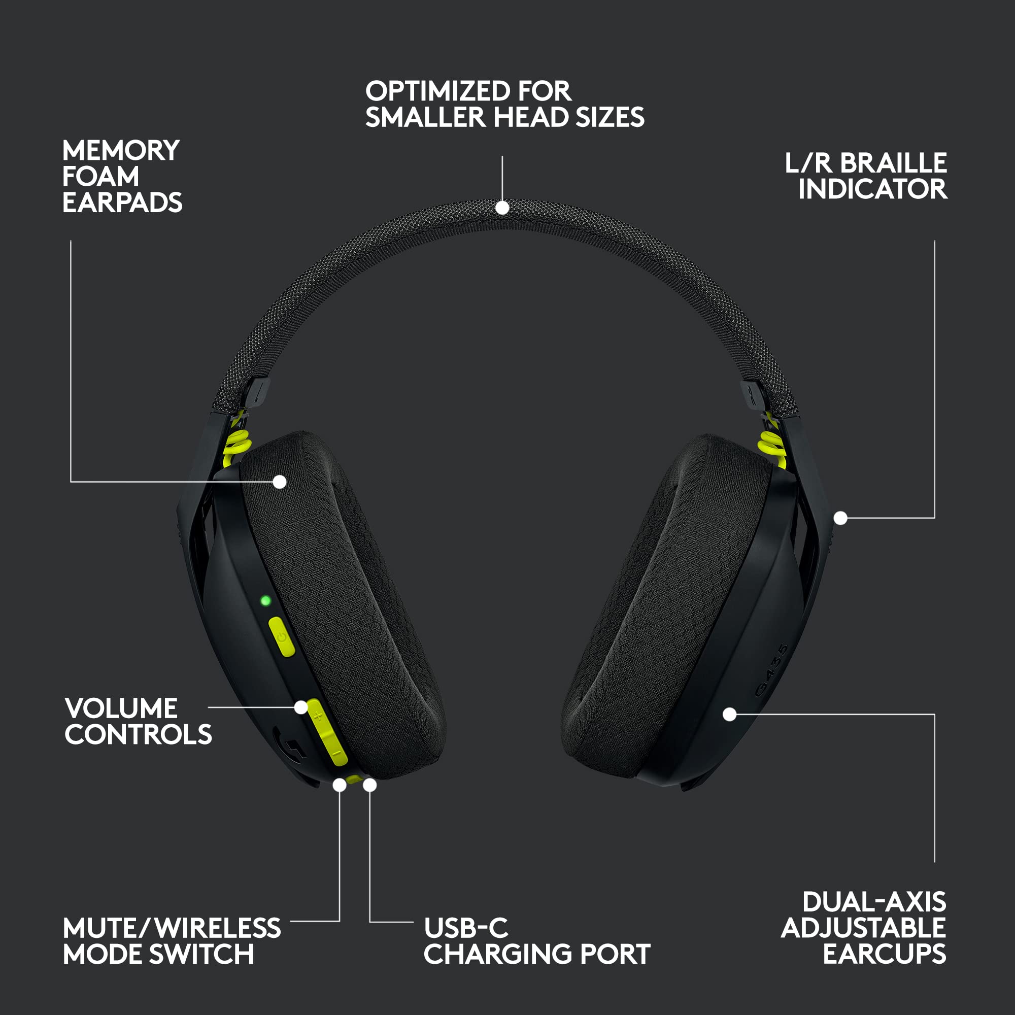 Logitech G435 LIGHTSPEED Wireless Bluetooth Gaming Headset - Lightweight Design, Built-in Dual Microphones, 18-Hour Battery Life, Dolby Atmos Support - Compatible with PC, PS4, PS5, Nintendo Switch & Mobile Devices (Black) - Perfect for Gaming, Streaming & Remote Work