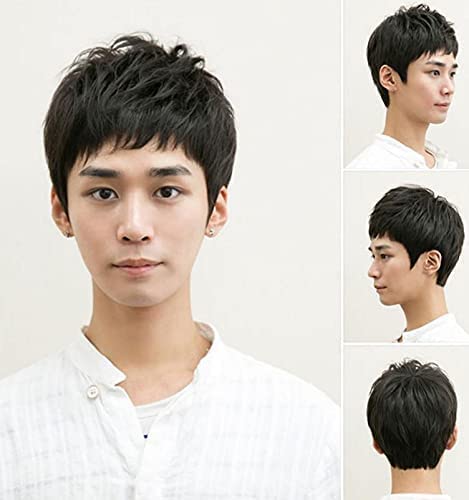 VTMS Easy Attach & Remove Full Head Hair Wigs for Men & Boys - Natural Black/Brown (1 Pack) - Perfect for Cosplay, Costumes & Daily Wear