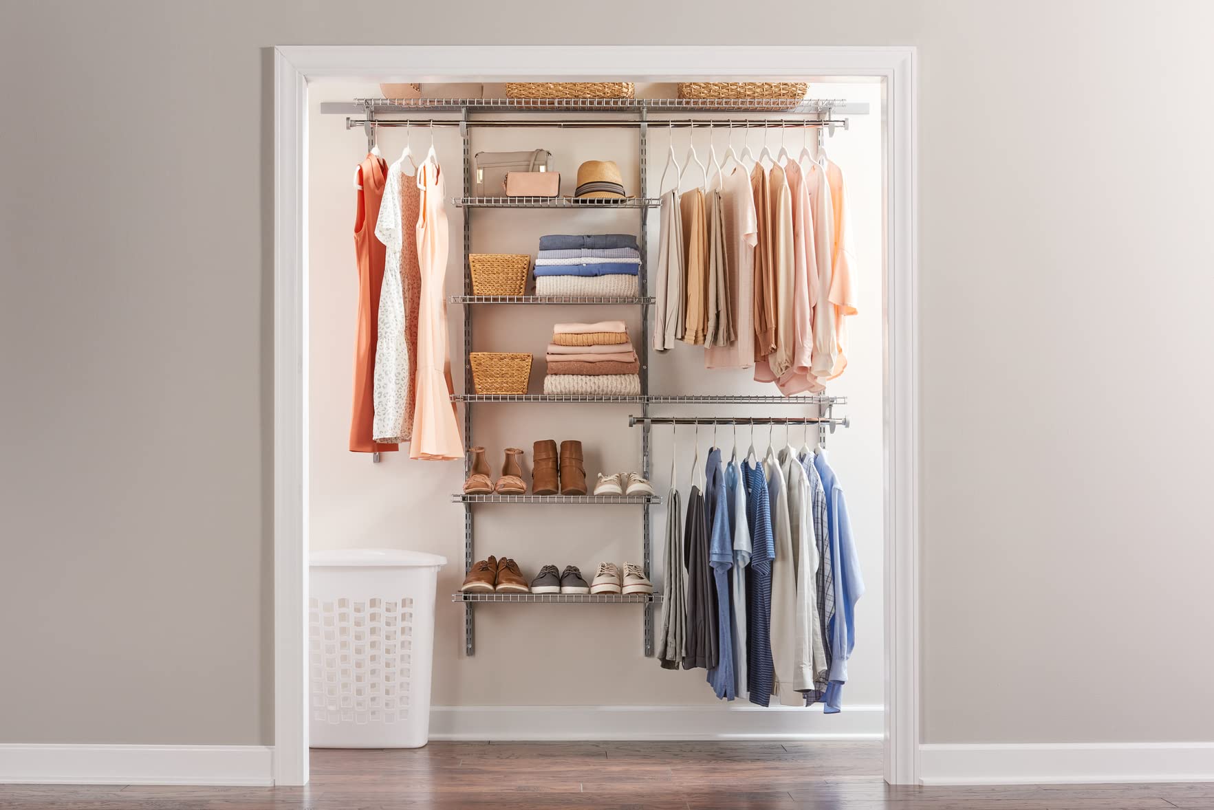 Rubbermaid Configurations Deluxe Custom Closet Kit - 3-6 Ft Adjustable Metal Wire Shelving System with Titanium Finish | Expandable Storage Organizer for Home Closet, Pantry, Laundry & Mudroom | Easy Installation with Included Hardware | Perfect for Bedroom, Garage & Basement Organization