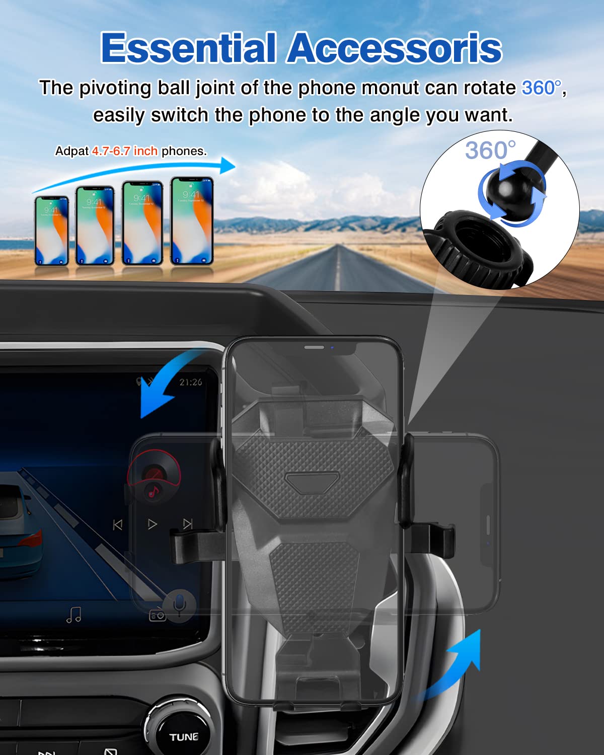 2021-2024 Ford Bronco Sport Phone Holder Mount - Anti-Slip Dashboard Organizer with Adjustable Phone Stand | Perfect for Road Trips & Off-Road Adventures