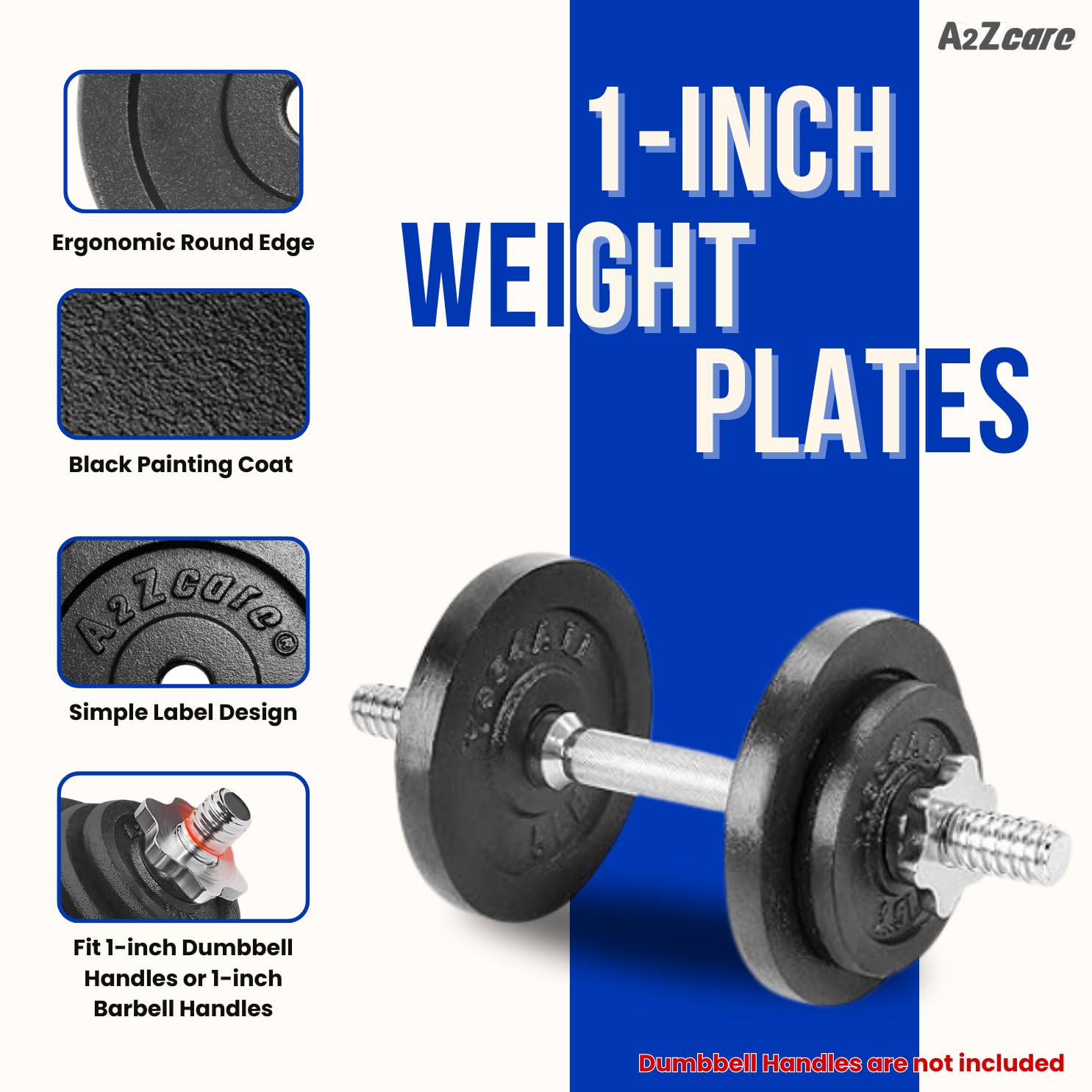 A2ZCARE 1 inch Standard Weight Plates Set (1.25-15 lbs) - Cast Iron Dumbbell & Barbell Plates for Home Gym, Strength Training & Fitness Workouts