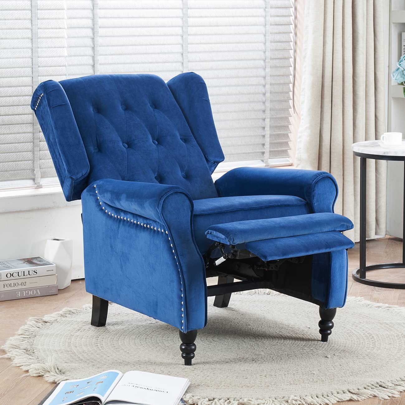 Ergonomic Recliner Chair with Push Back Function - Comfortable Lounge Chair for Living Room & Bedroom - Blue Composite Material - Perfect for Relaxing, Napping & Watching TV