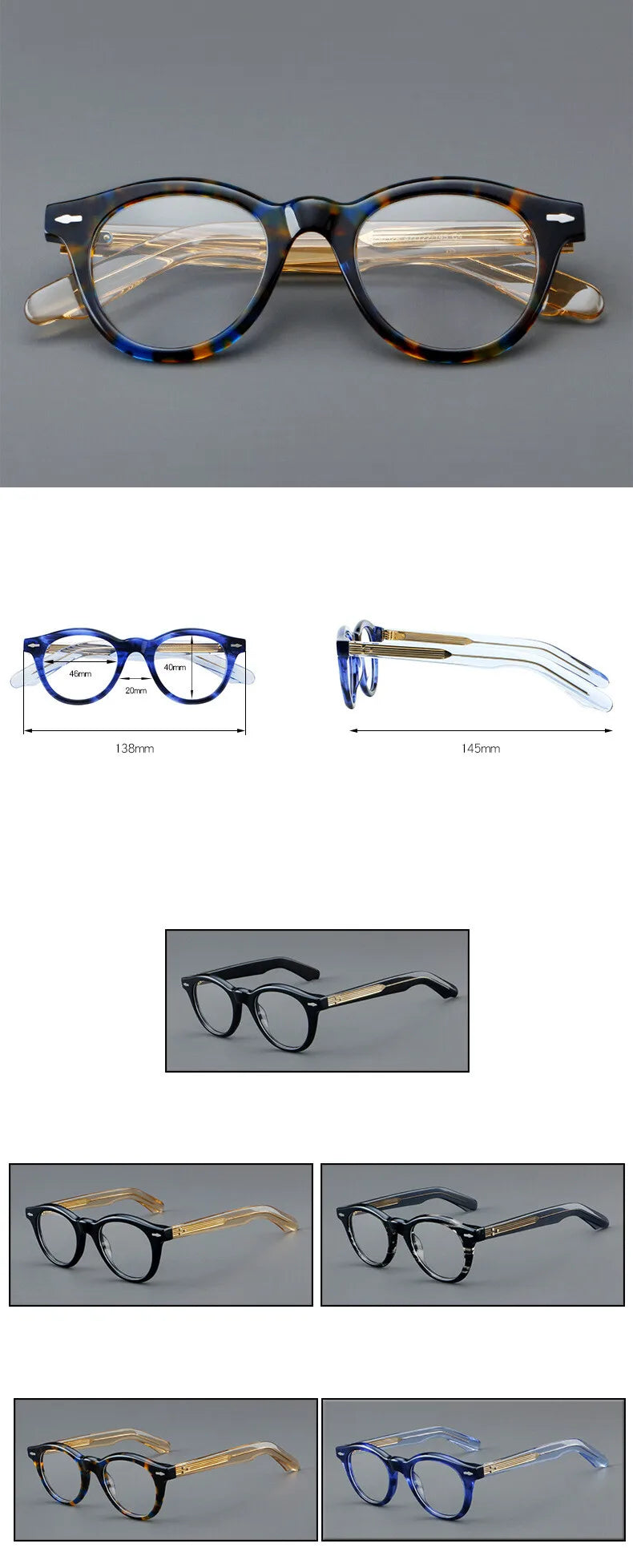 CCspace Women's Full Rim Round Thick Acetate Eyeglasses Frame - Fashionable Retro Cat Eye Glasses for Women, Lightweight & Durable, Perfect for Reading, Working, and Daily Wear