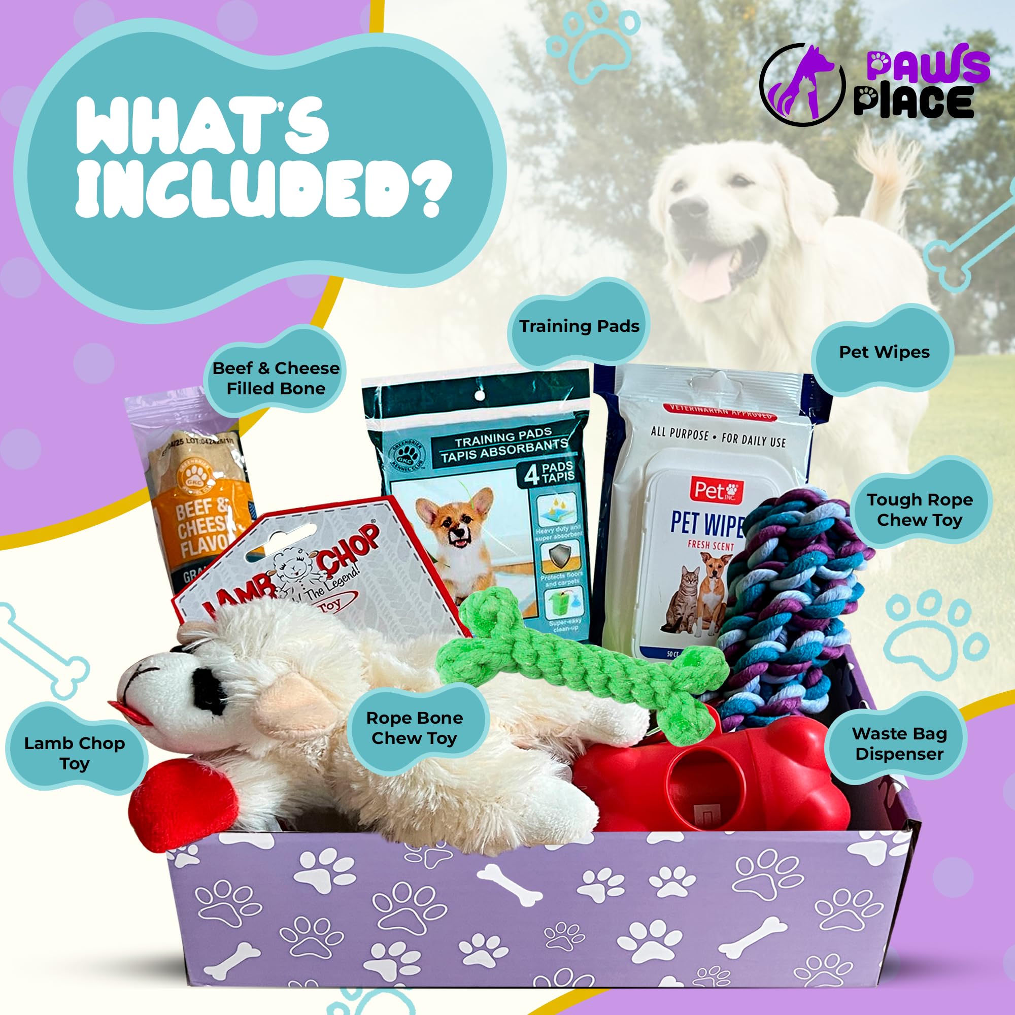 Premium Dog Gift Basket - Complete Dog Care Package with Lamb Chop Toy, Chew Toys, and Treats | Perfect for Welcoming New Puppies, Dog Birthdays, Holidays & Special Occasions