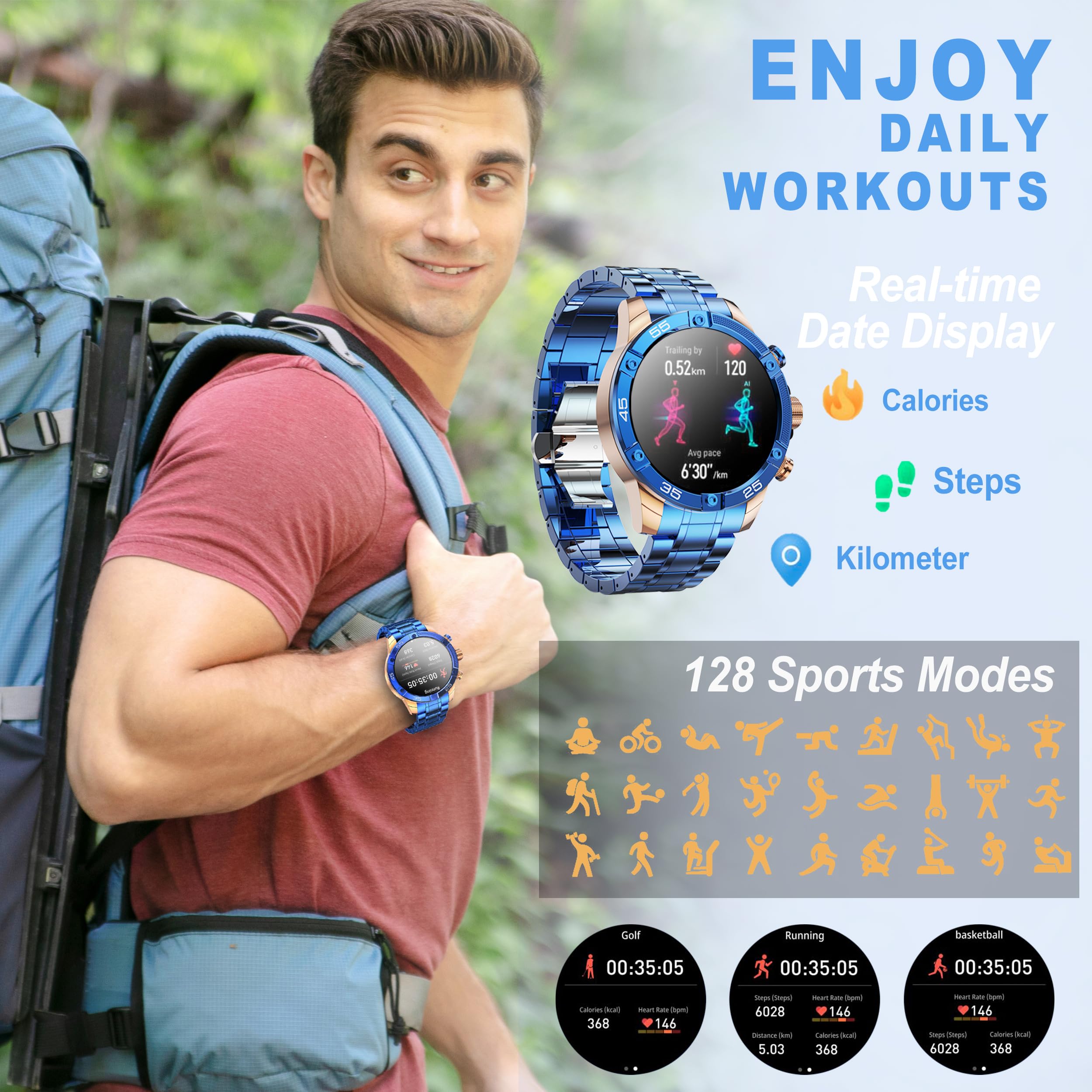 **Men's Smart Watch Round HD 1.53