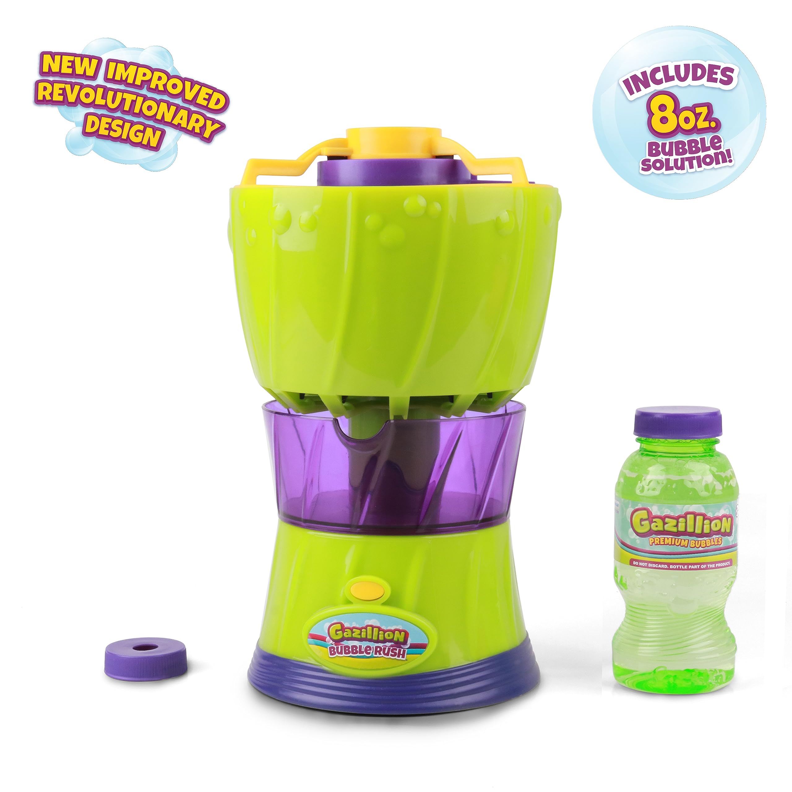Gazillion Bubbles Bubble Rush Portable Bubble Machine - Instant Bubble Maker for Kids with 8oz Bubble Solution - Outdoor Play Toy for Ages 3+ - Perfect for Birthday Parties, Backyard Fun & Summer Activities